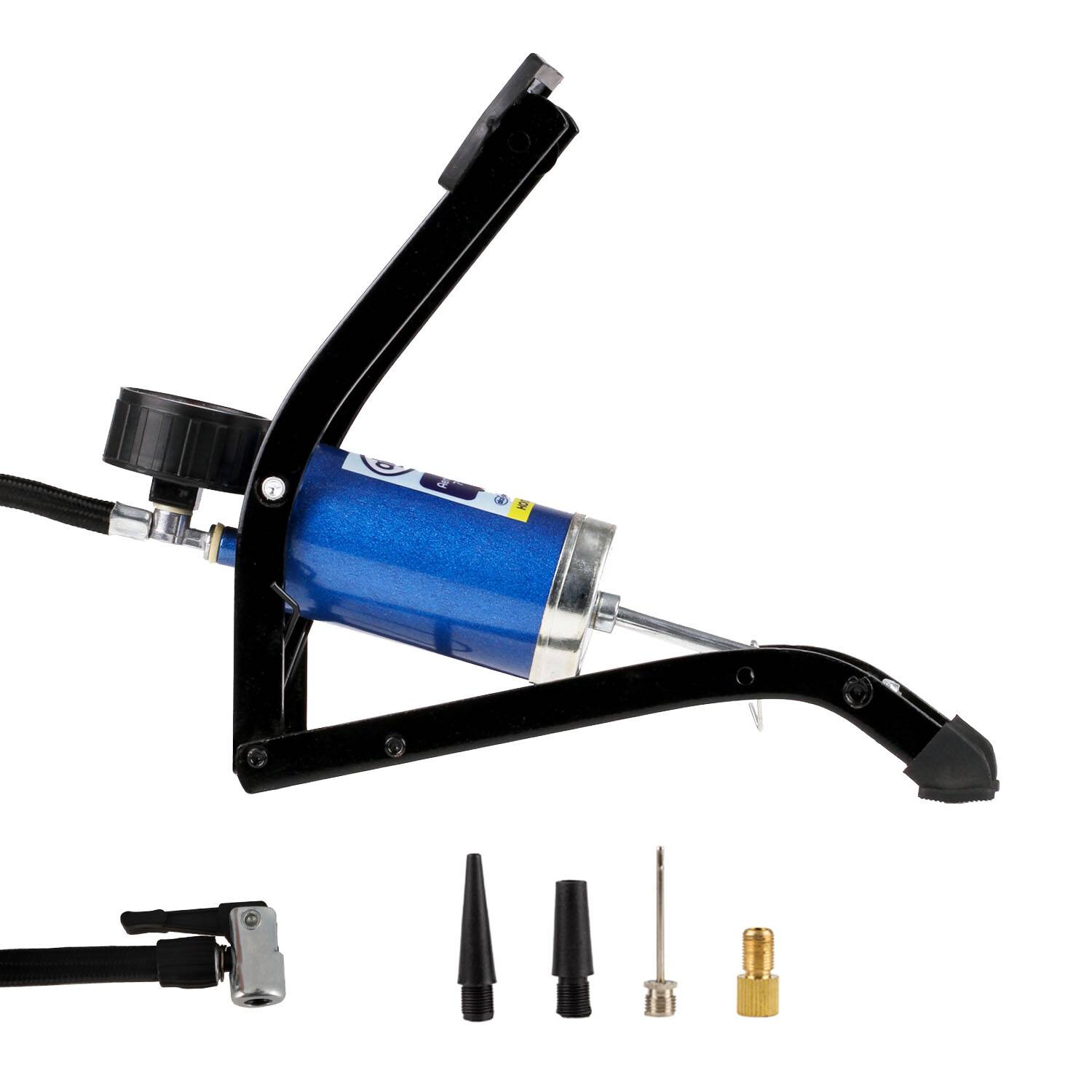 alca® Kompakt-Fußluftpumpe 7 bar mit Präzisionsmanometer für Fahrzeugreifen Zylinder aus Stahl, Rahmen aus robustem