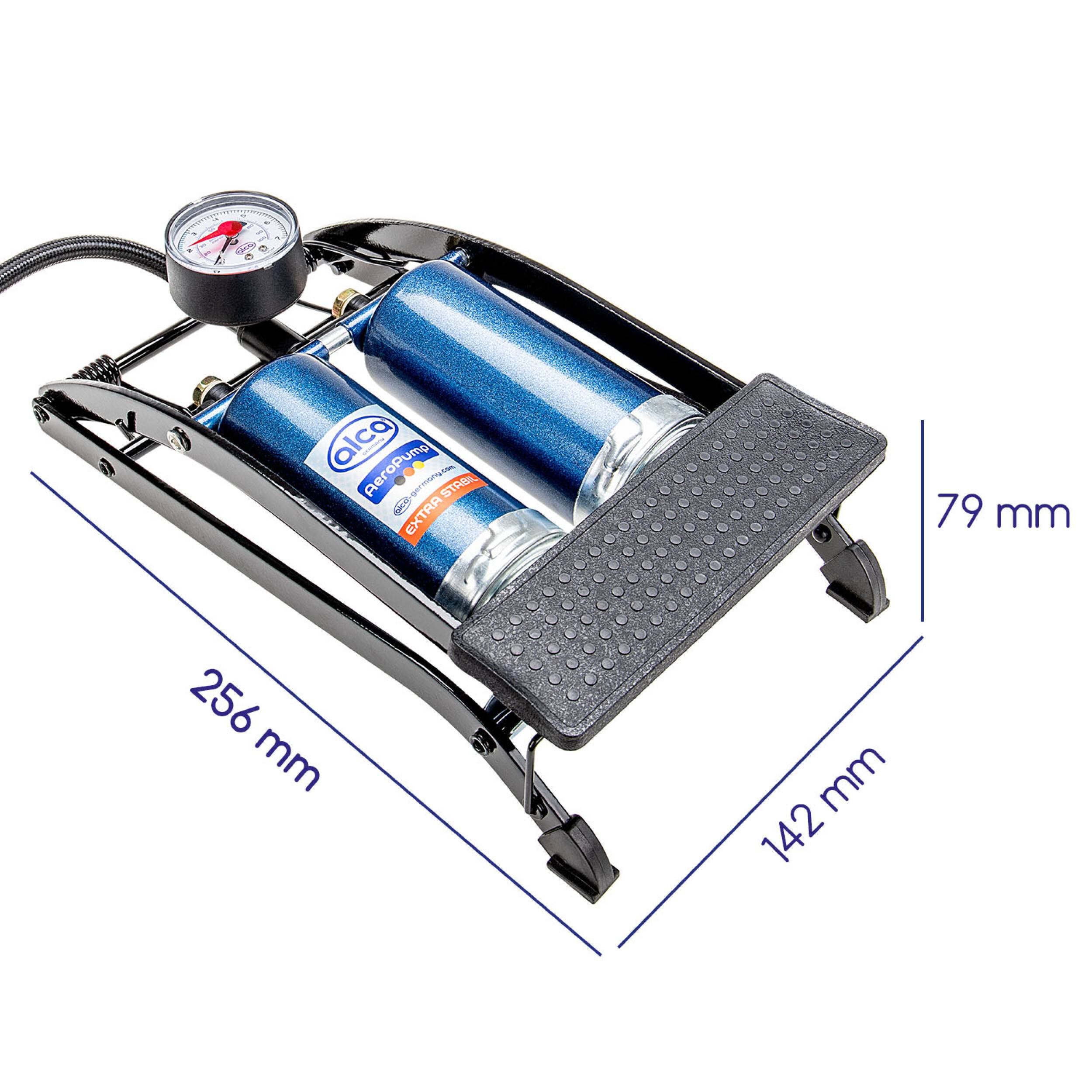 alca® Luftpumpe Doppelhub Fußluftpumpe, Fahrradluftpumpe, Doppel-Zylinder, 7 bar, Adapter inklusive