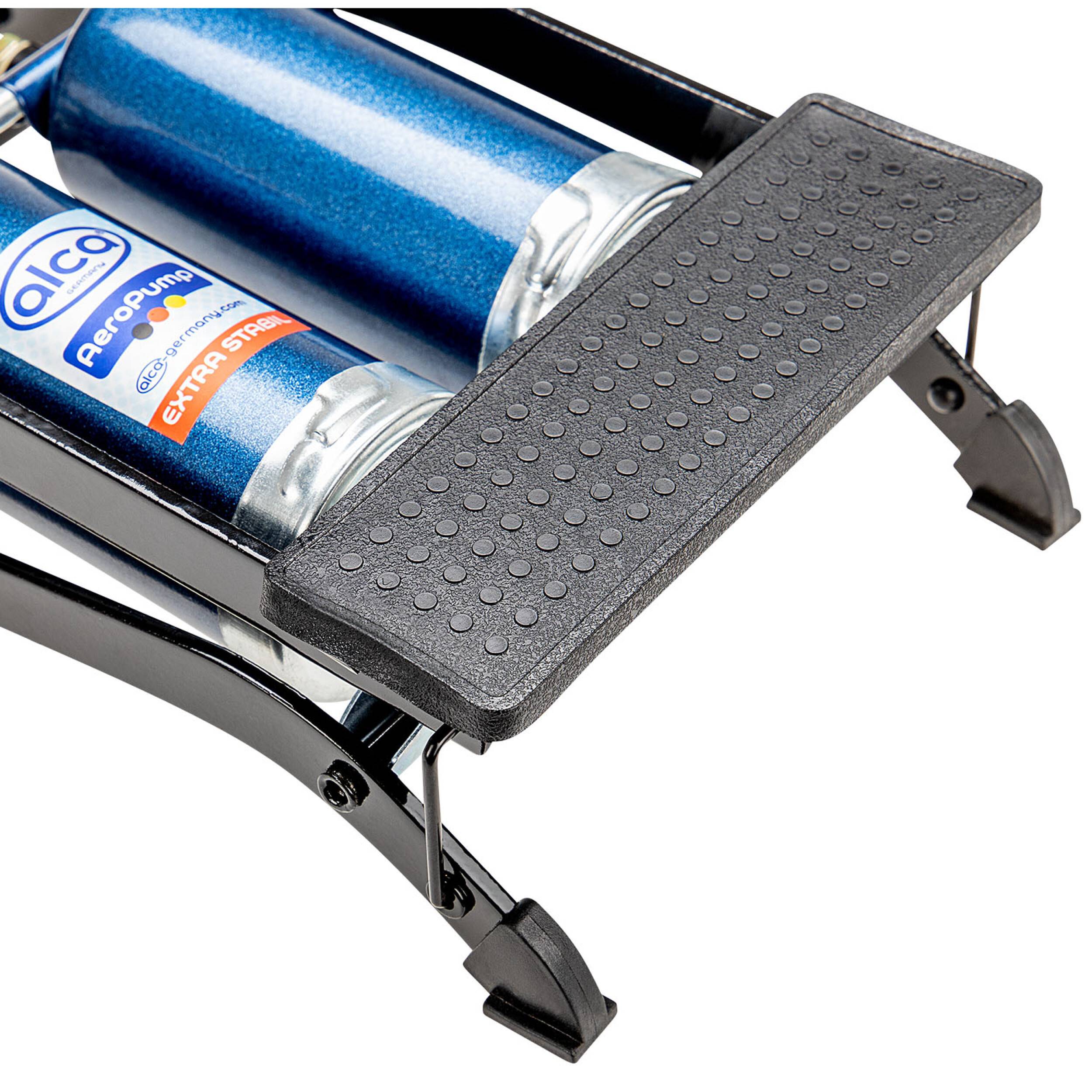 alca® Luftpumpe Doppelhub Fußluftpumpe, Fahrradluftpumpe, Doppel-Zylinder, 7 bar, Adapter inklusive