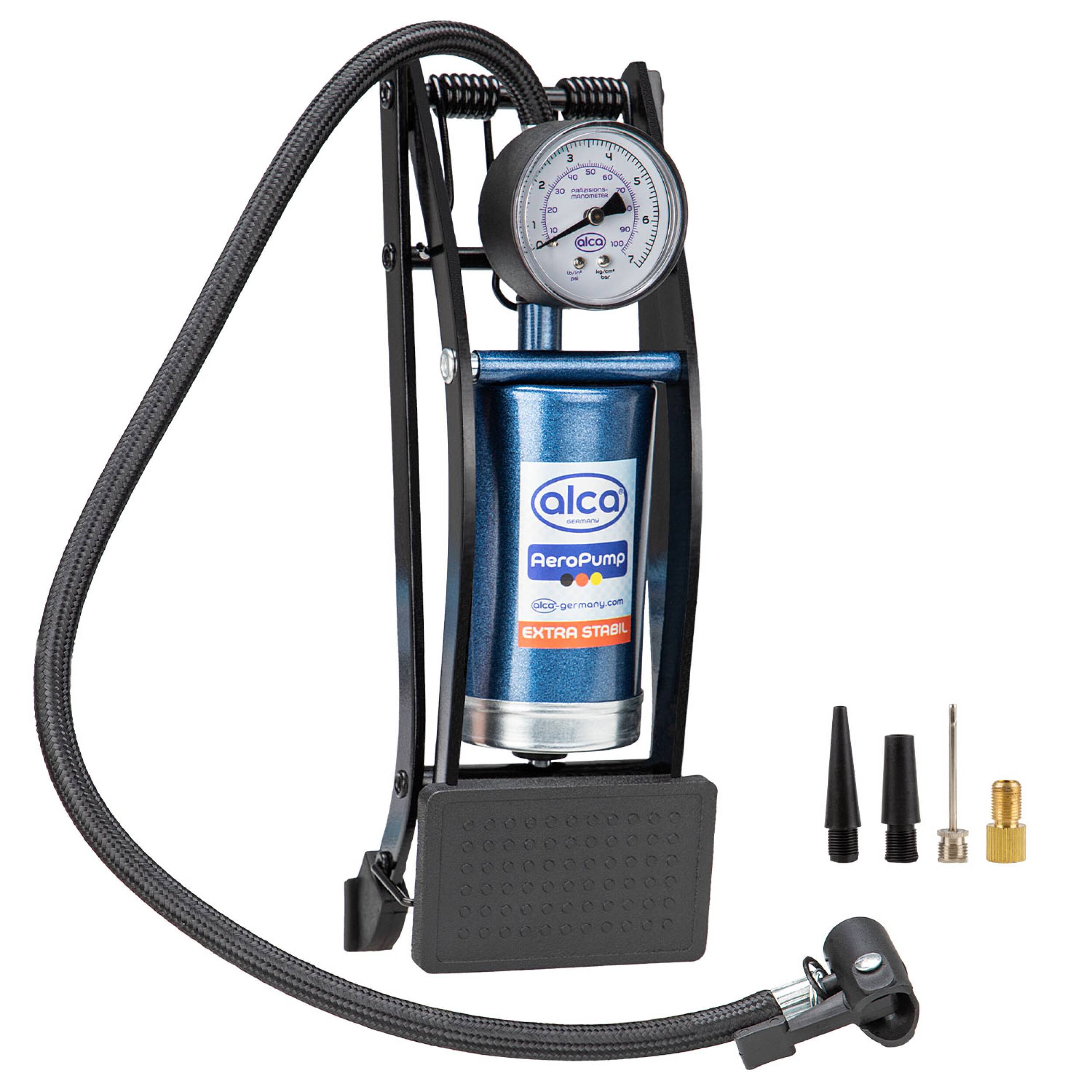 alca® Luftpumpe Fußluftpumpe, Fahrradluftpumpe, Hochleistungs-Fußpumpe, 7 bar, 4 Adapter inklusive