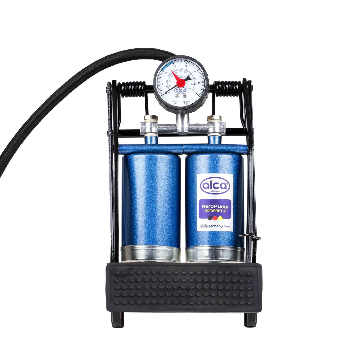 alca® Fußpumpe 2-Zylinder 7bar, tragbar mit Manometer kompakte, tragbare Doppelzylinder Tretpumpe,