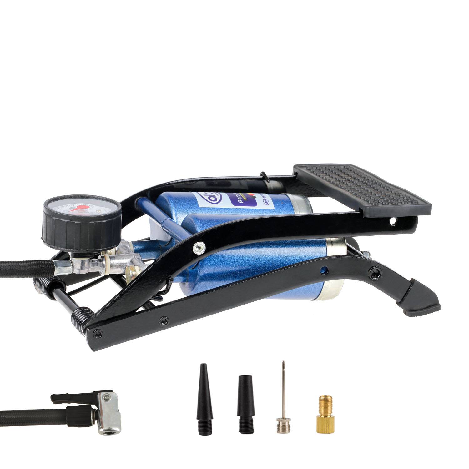 alca® Fußpumpe 2-Zylinder 7bar, tragbar mit Manometer kompakte, tragbare Doppelzylinder Tretpumpe,