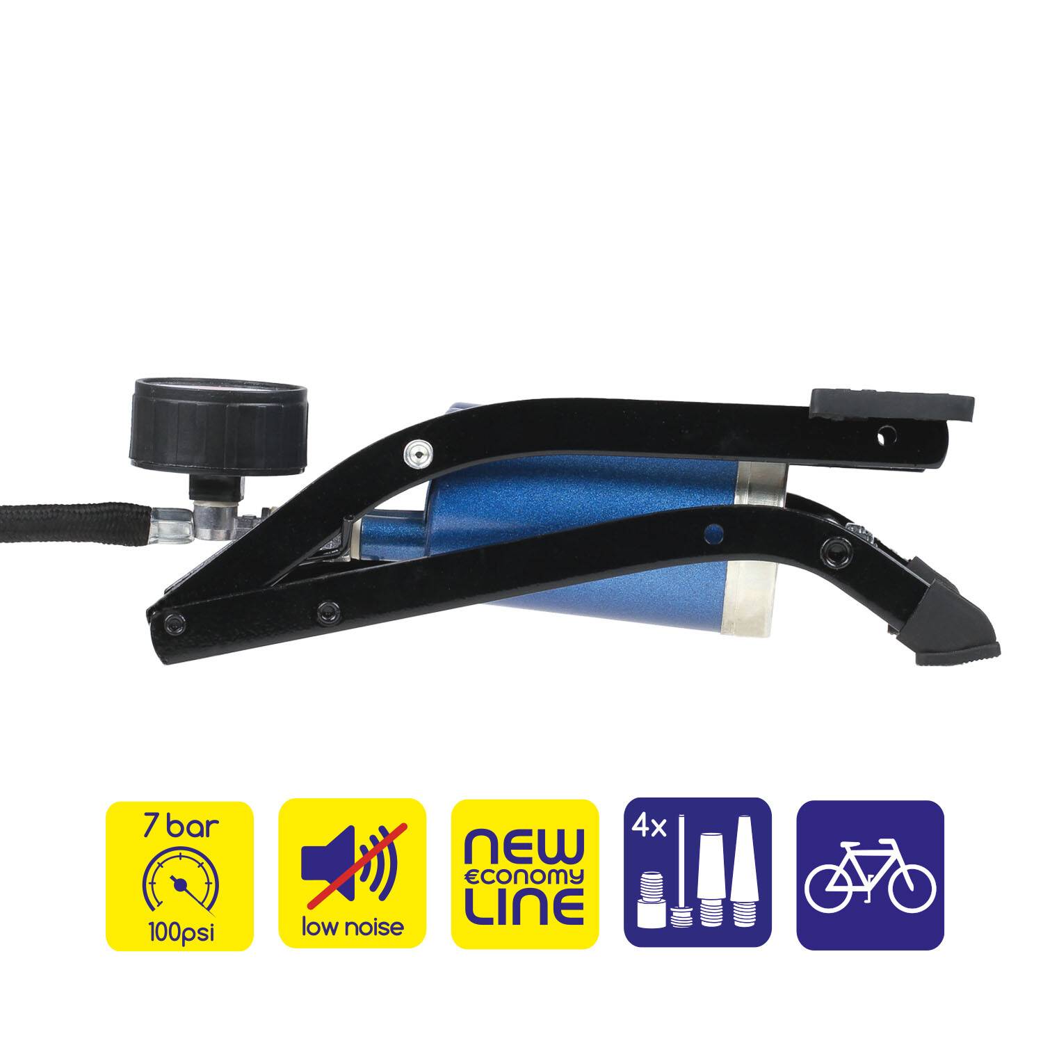 alca® Fußpumpe 2-Zylinder 7bar, tragbar mit Manometer kompakte, tragbare Doppelzylinder Tretpumpe,