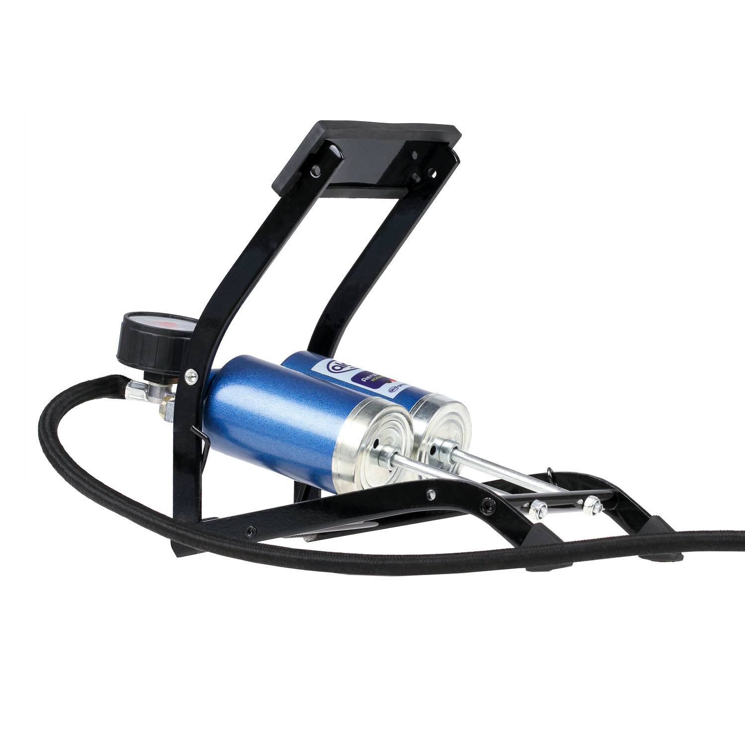 alca® Fußpumpe 2-Zylinder 7bar, tragbar mit Manometer kompakte, tragbare Doppelzylinder Tretpumpe,