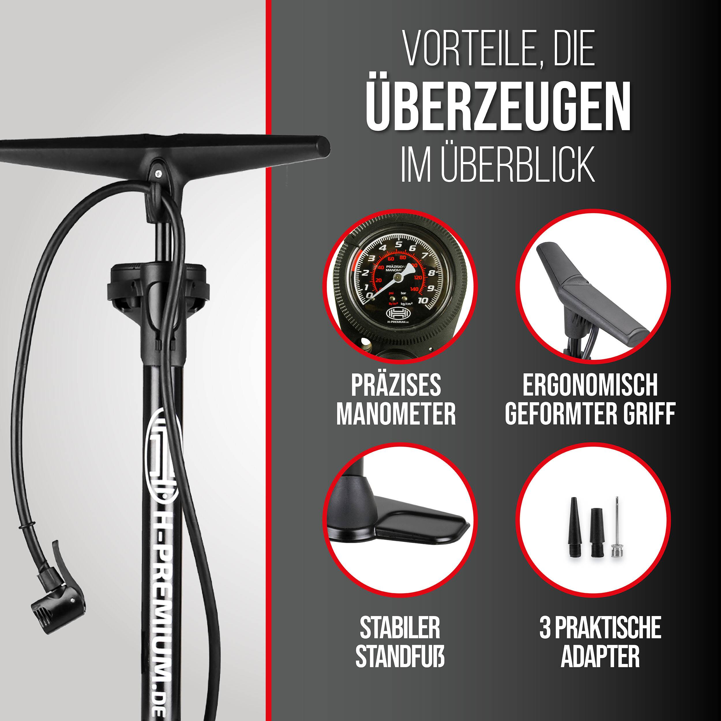 HEYNER® Hand-Luftpumpe mit Manometer, Black Edition