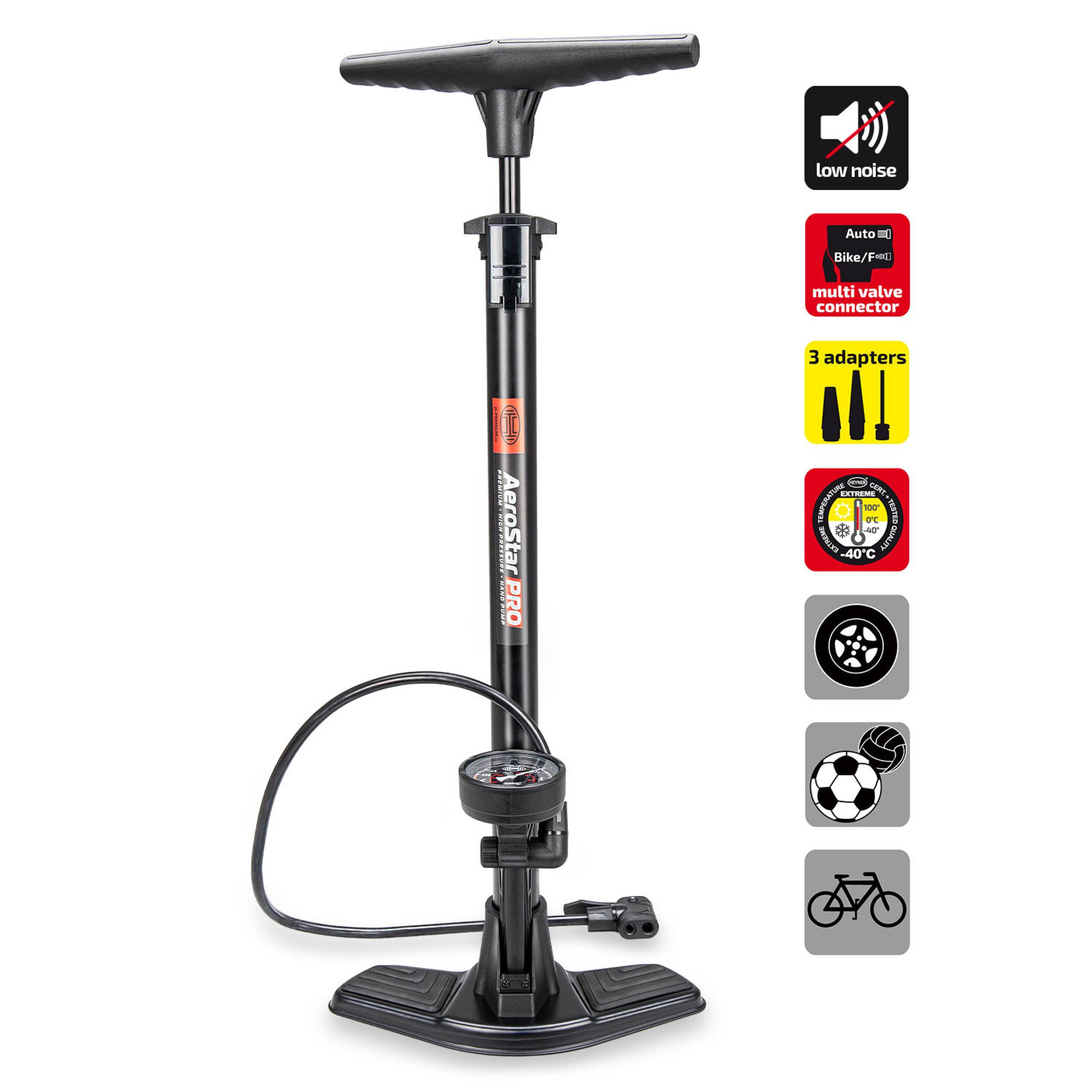 HEYNER® Standluftpumpe, Fahrradpumpe, Standpumpe 11 bar, Multi-Ventil Anschluss, für alle Ventile