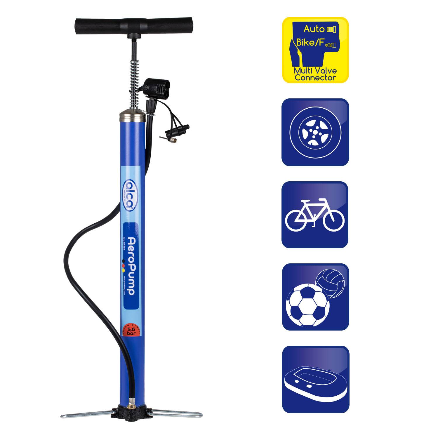 alca® Luftpumpe für Fahrrad 5,6 bar, mit Adaptern für Schlauchventile