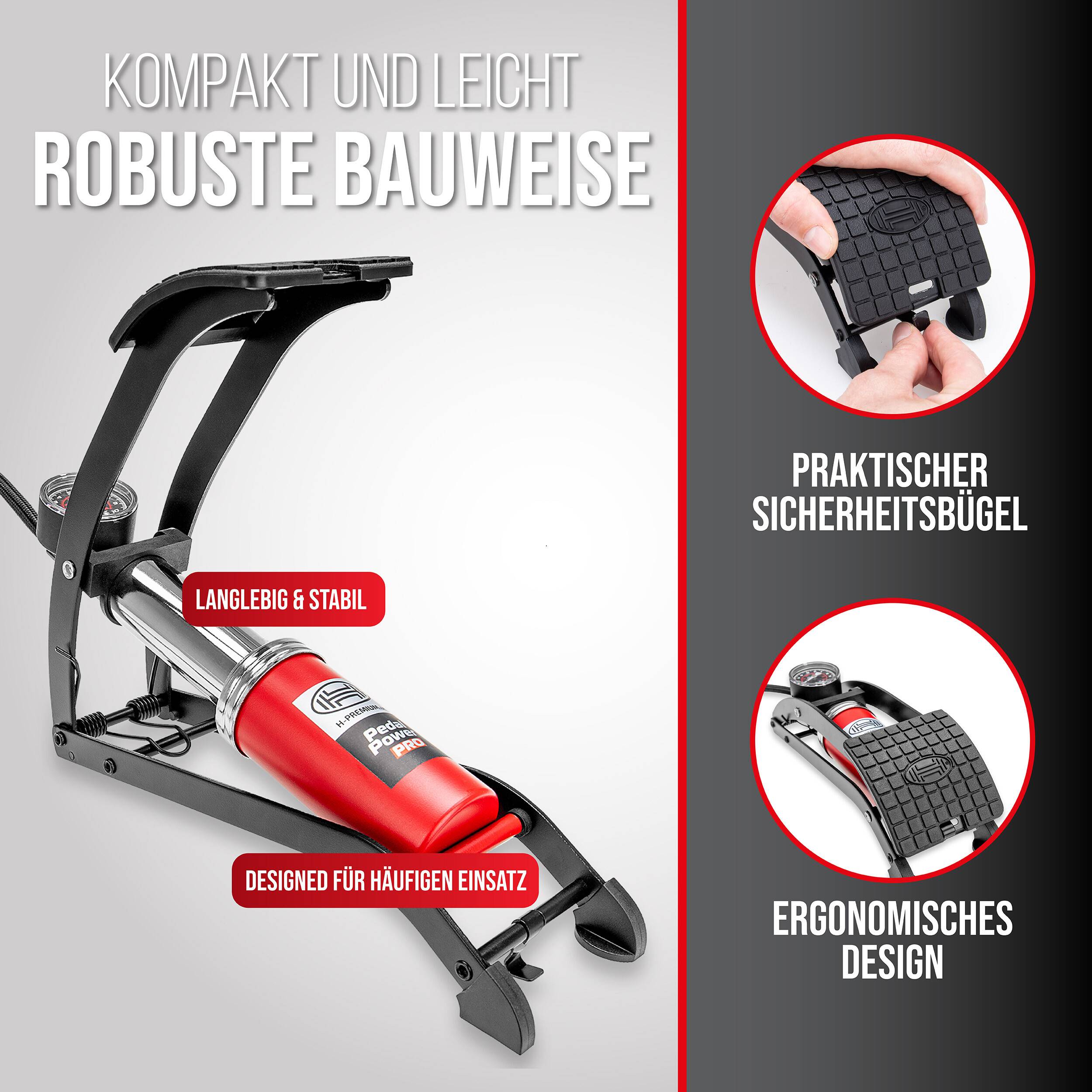 Fahrradpumpe mit robuster Konstruktion, praktischer Sicherheitshalterung, ergonomischem Design, langlebig für häufige Nutzung.