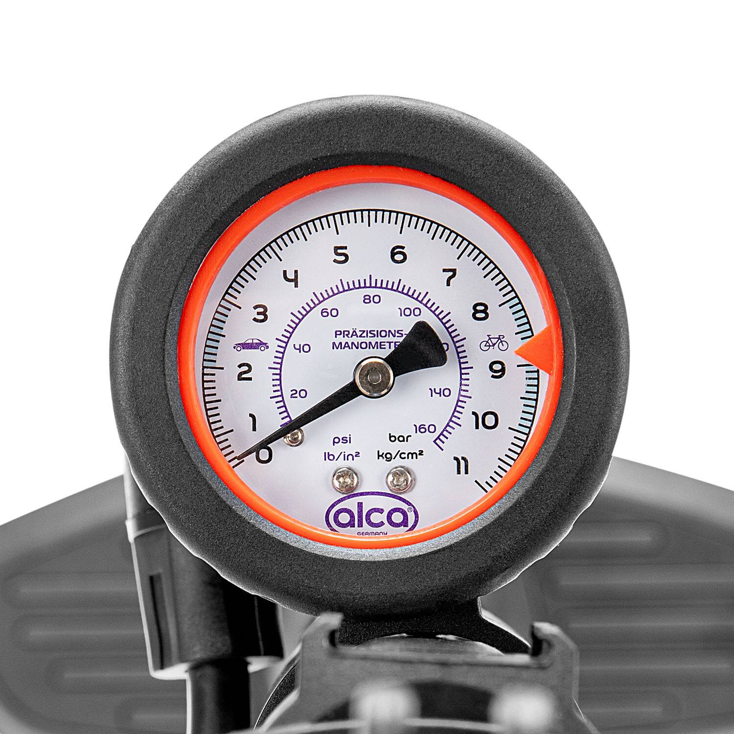 alca® Handpumpe 11 bar, Manometer, Fahrradpumpe Auto Luftpumpe, 60 cm für Multi-, Schrader-, Dunlop- &