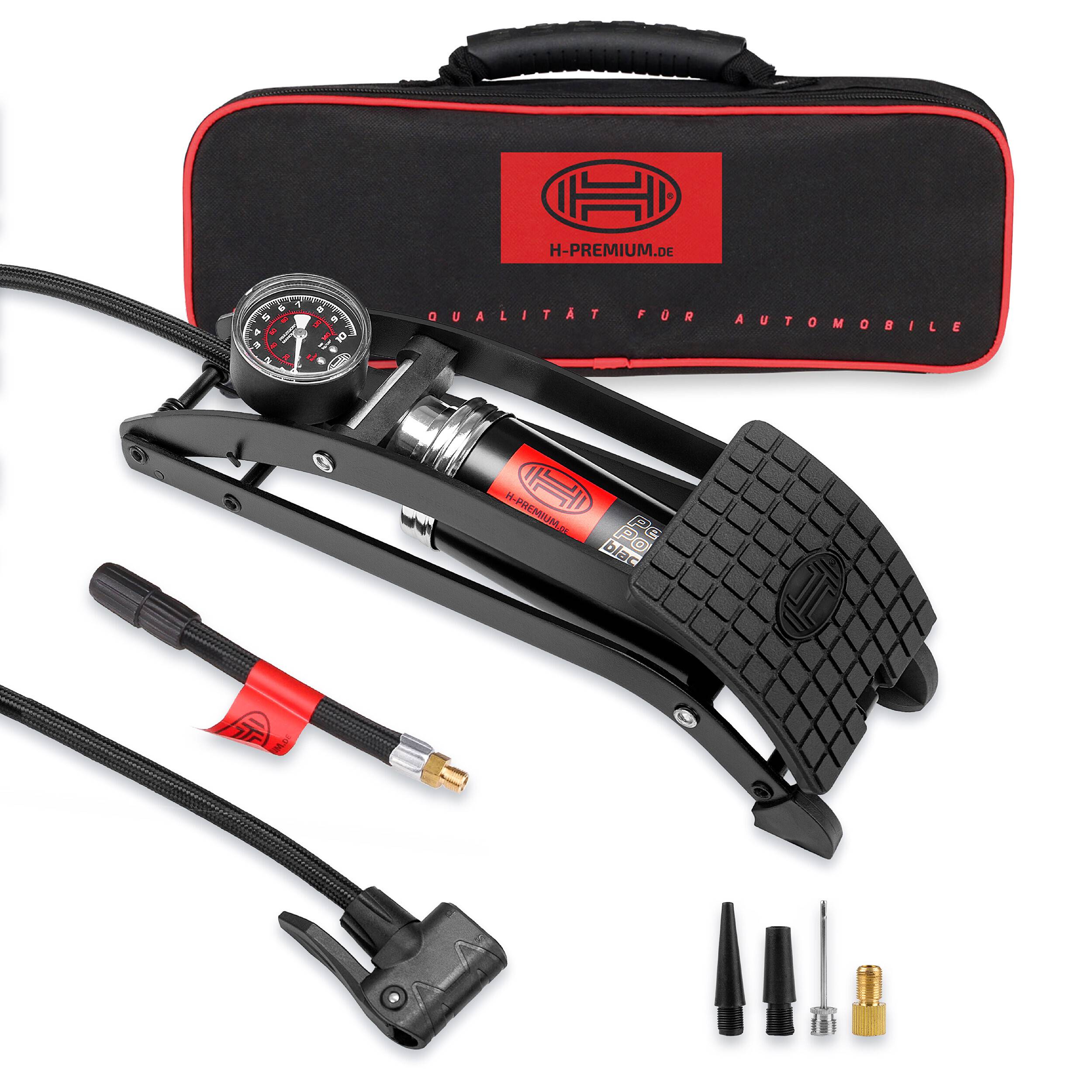 HEYNER® Premium-Fußluftpumpe 10 bar + Tasche & Adapter BlackEdition PedalPower PRO