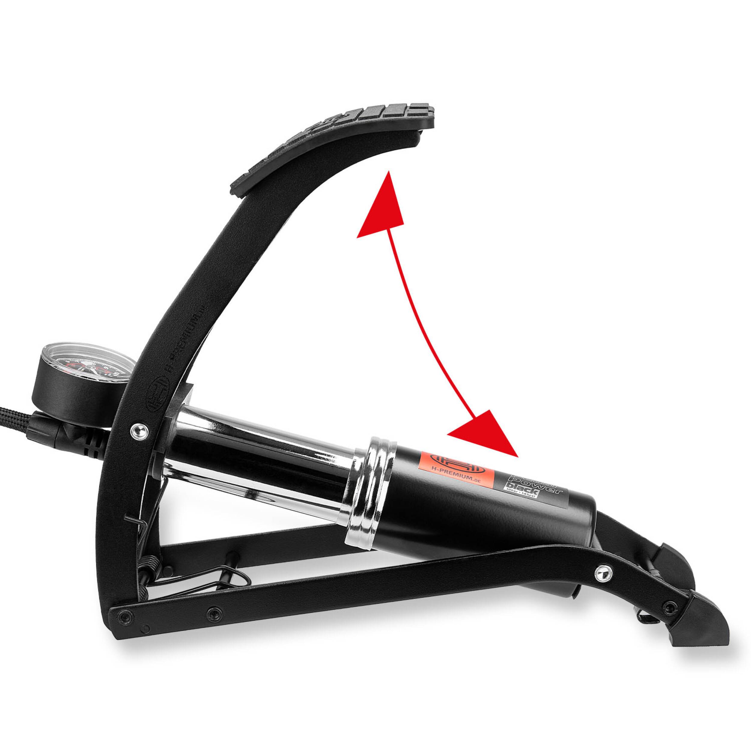 HEYNER® Premium-Fußluftpumpe 10 bar + Tasche & Adapter BlackEdition PedalPower PRO