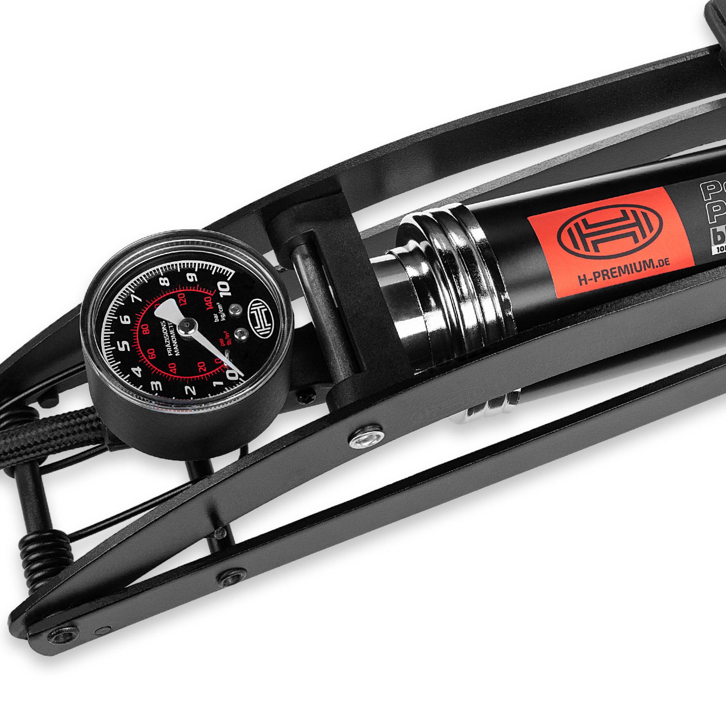 HEYNER® Premium-Fußluftpumpe 10 bar + Tasche & Adapter BlackEdition PedalPower PRO