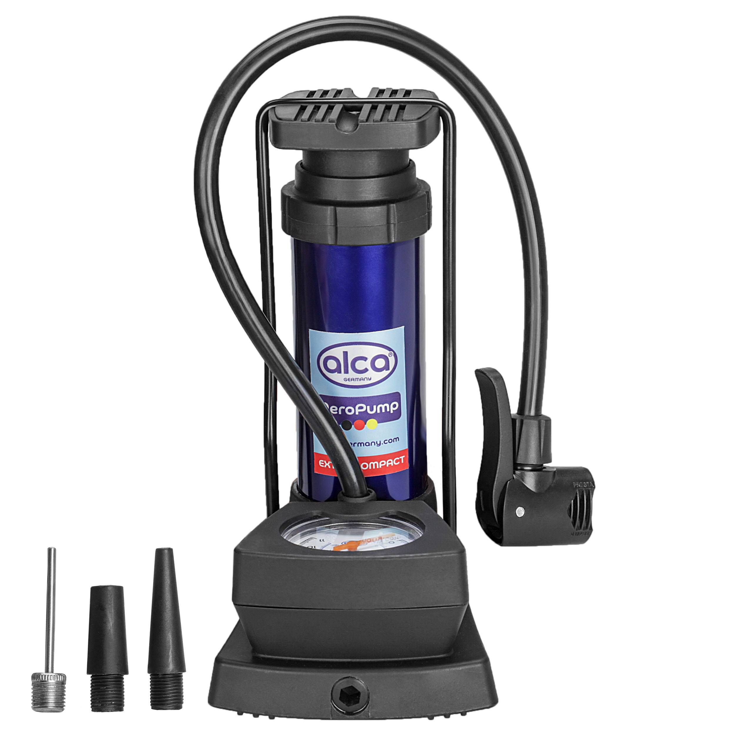 alca® Luftpumpe Mini Fußluftpumpe, Fahrradluftpumpe, Hochleistungs-Fußpumpe, 11 bar, Multiventil