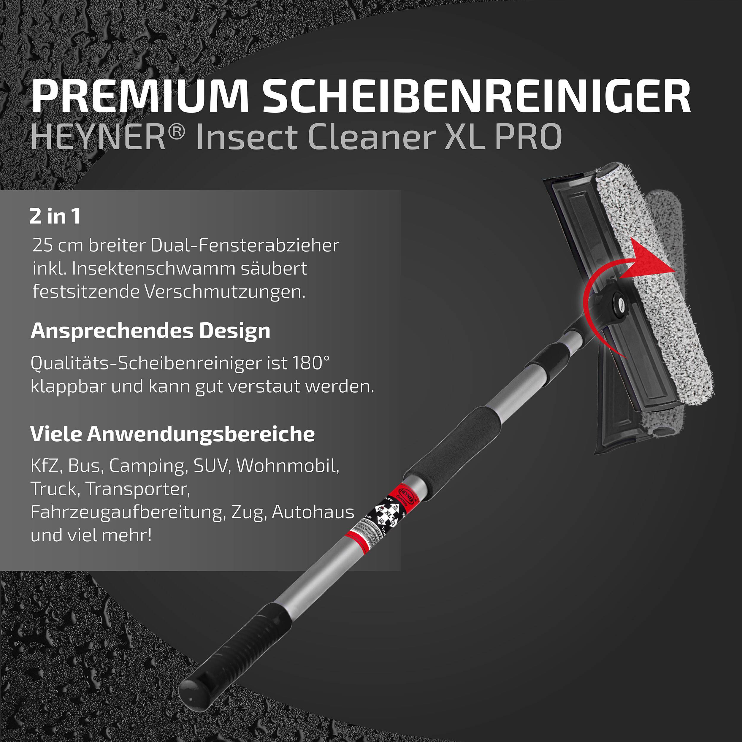 HEYNER® Auto Scheibenreiniger+Insektenentferner+Teleskop XL25 AluTeleskop 70-125cm faltbar 25cm breit Universal KFZ SUV
