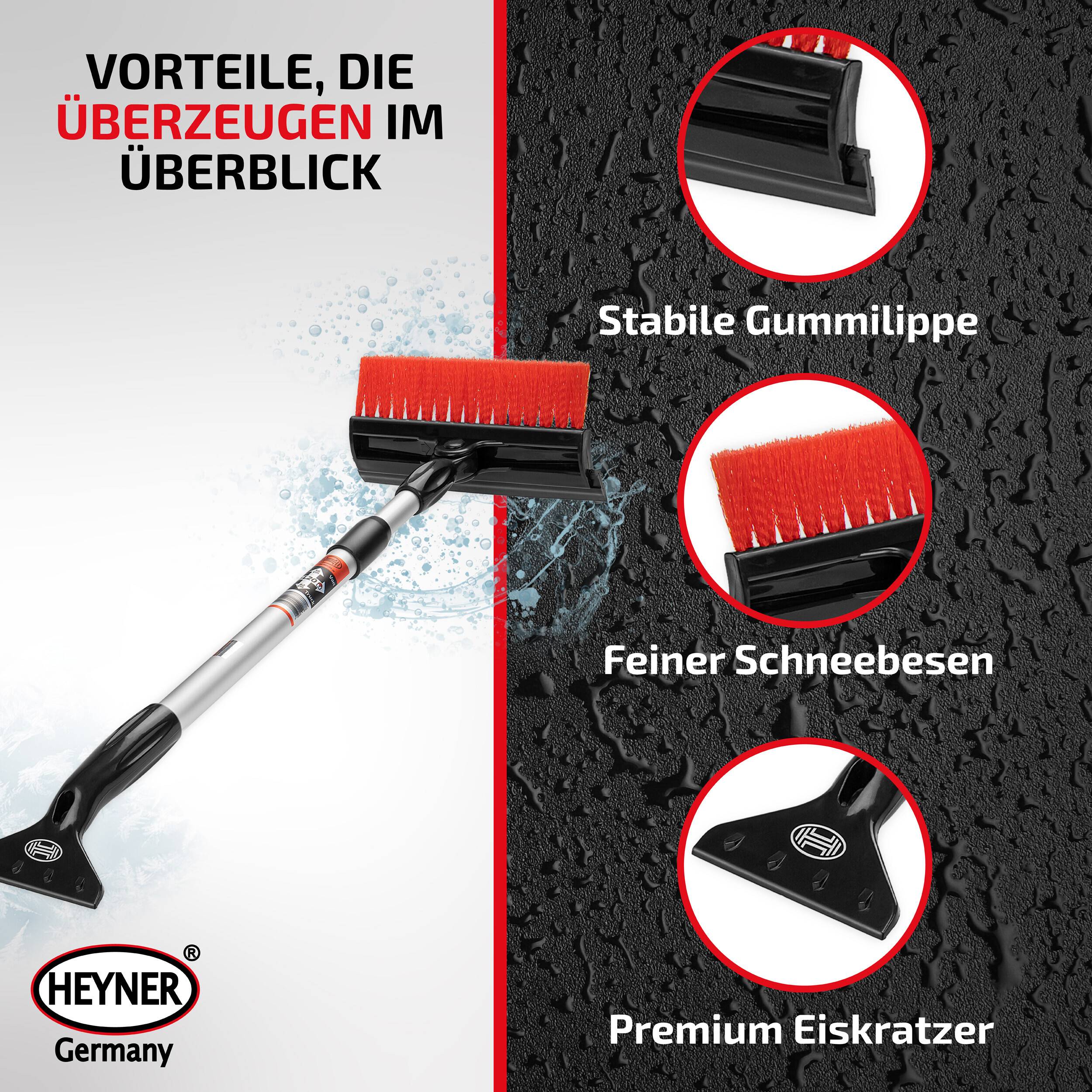 HEYNER® Eiskratzer Auto 4in1 faltbar Scheibenreiniger 20 cm Dual-Wischer Schneebesen klappbar Microfaser Aluminium