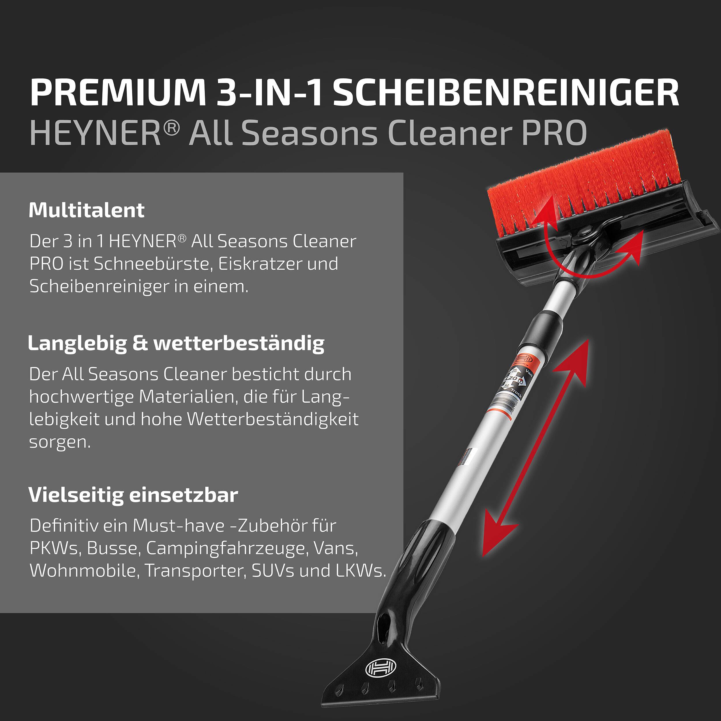 HEYNER® Eiskratzer 4in1, faltbarer Scheibenreiniger mit 20 cm klappbarer Teleskop-Dual-Wischer mit