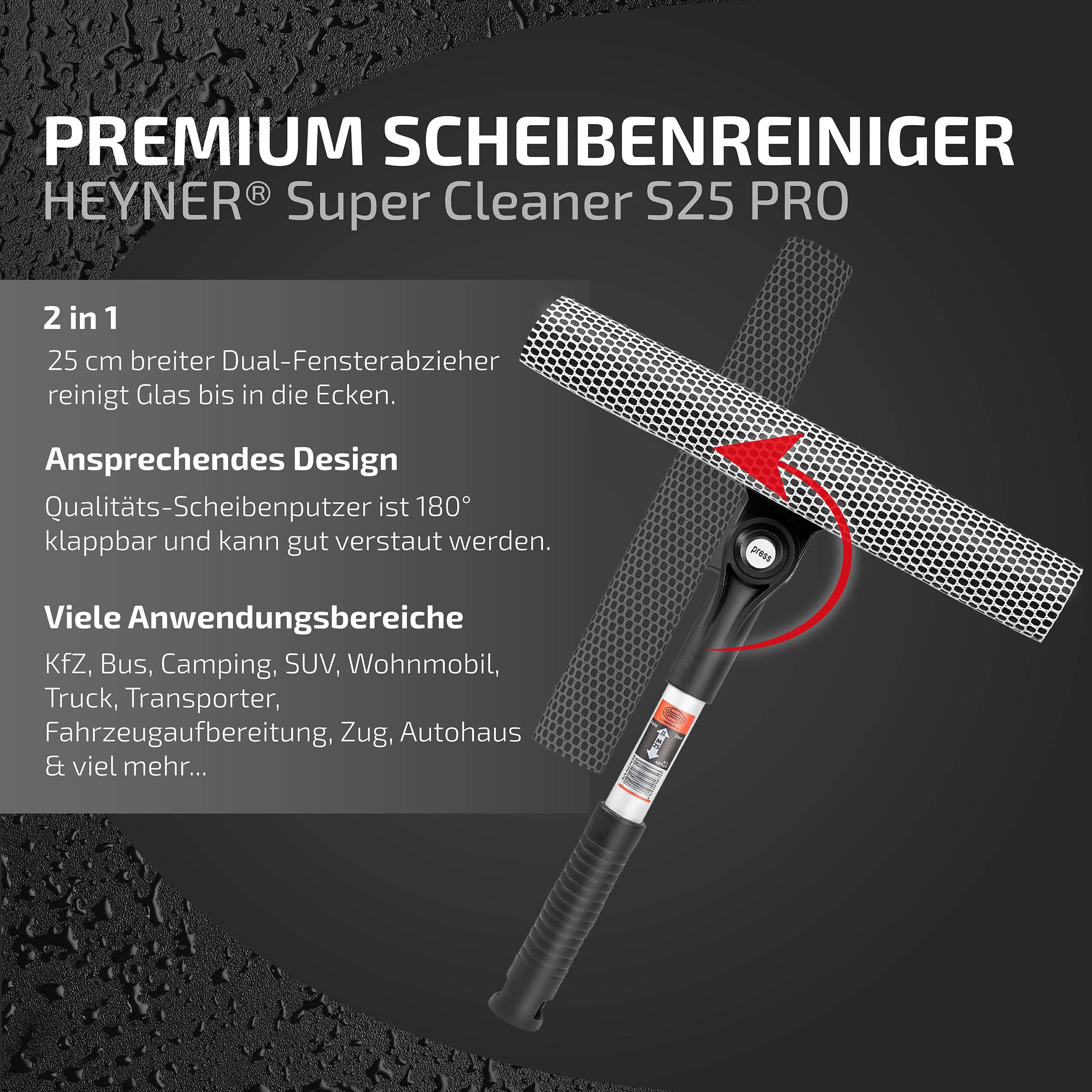 HEYNER® Auto Scheibenreiniger M25 25cm Aluminium Abzieher & Schwamm klappbar Breite 25cm Universal KFZ LKW Transporter