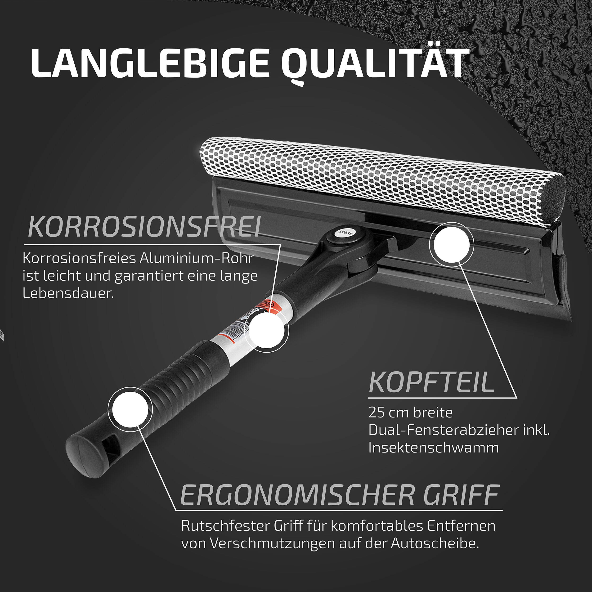 HEYNER® Auto Scheibenreiniger M25 25cm Aluminium Abzieher & Schwamm klappbar Breite 25cm Universal KFZ LKW Transporter