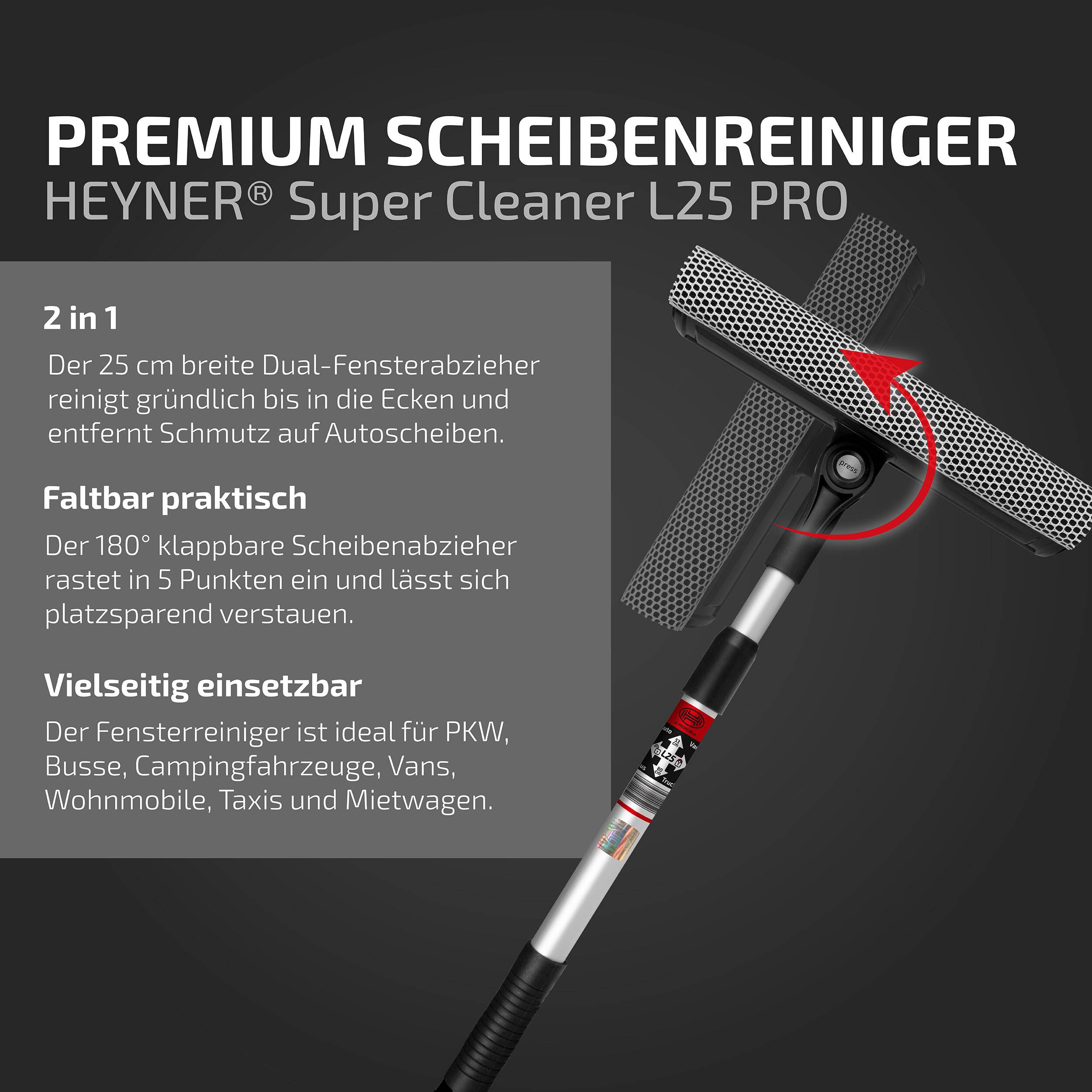 HEYNER® Scheibenreiniger mit Teleskopgriff I klappbar 50-80cm lang I Fensterwischer für Auto, Wohnmobil, Bus & Van I 25
