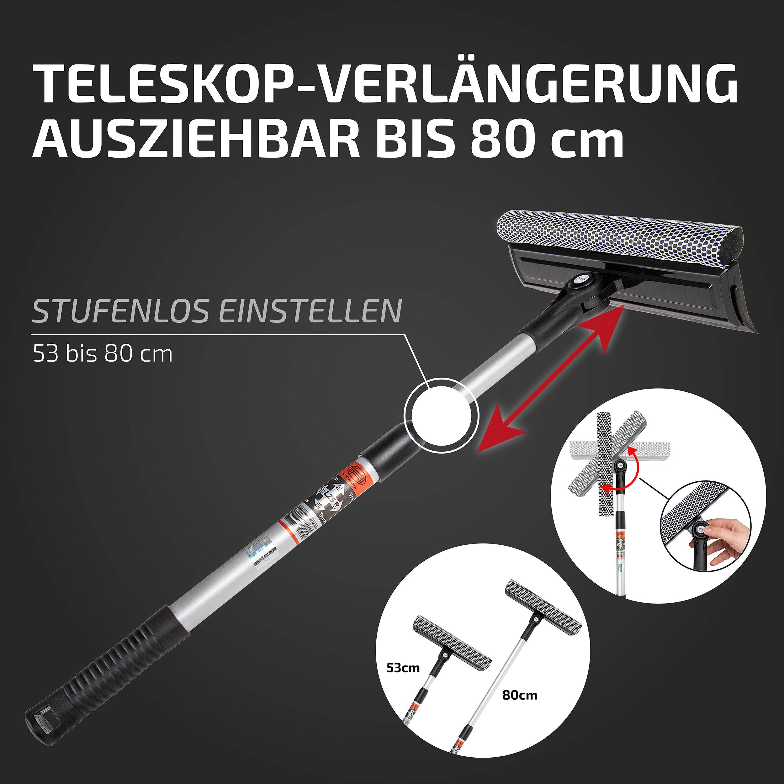 HEYNER® Scheibenreiniger mit Teleskopgriff I klappbar 50-80cm lang I Fensterwischer für Auto, Wohnmobil, Bus & Van I 25