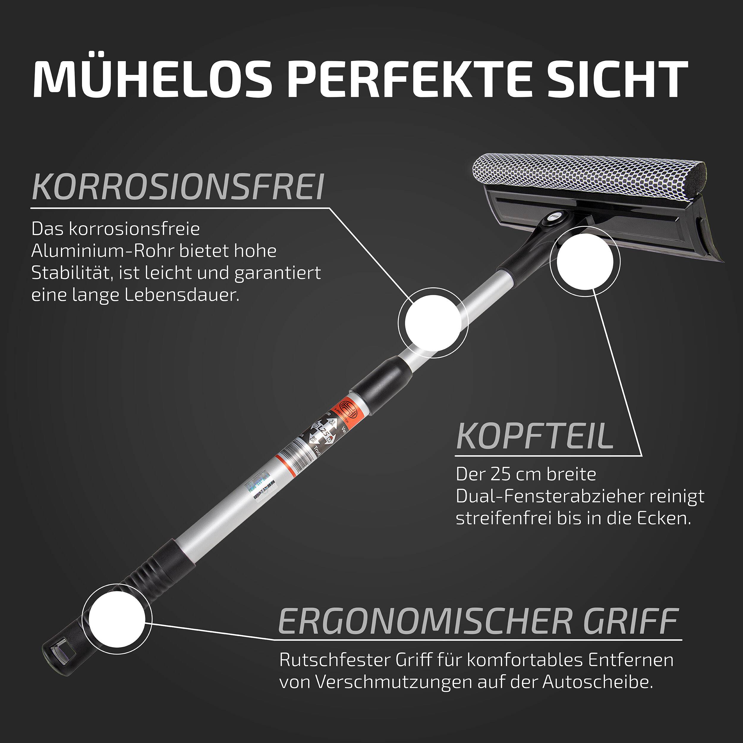 HEYNER® Scheibenreiniger mit Teleskopgriff I klappbar 50-80cm lang I Fensterwischer für Auto, Wohnmobil, Bus & Van I 25