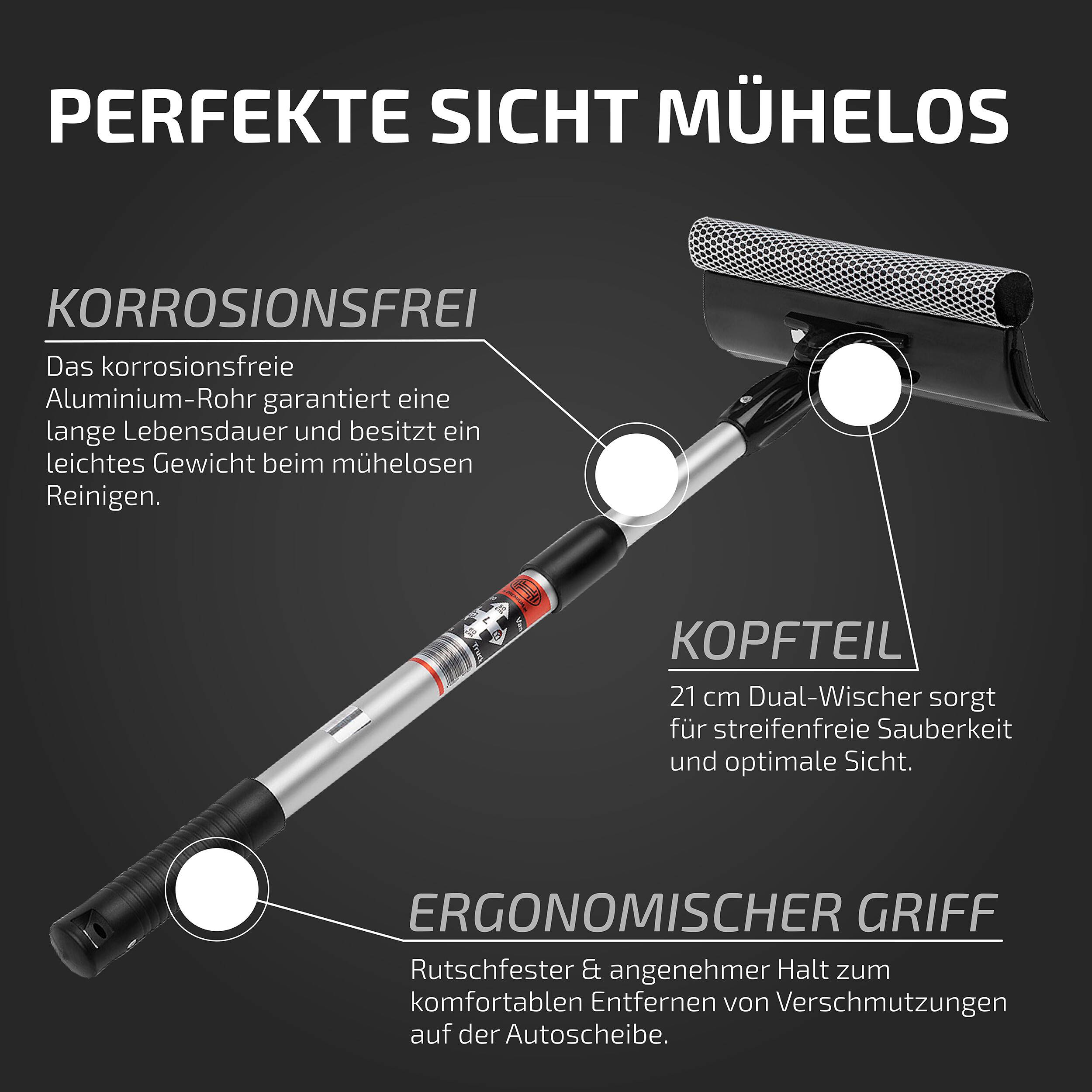 HEYNER® Scheibenreiniger 20 cm breit, faltbar, Stiel, Abzieher & Schwamm Fensterabzieher aus Aluminium, mit
