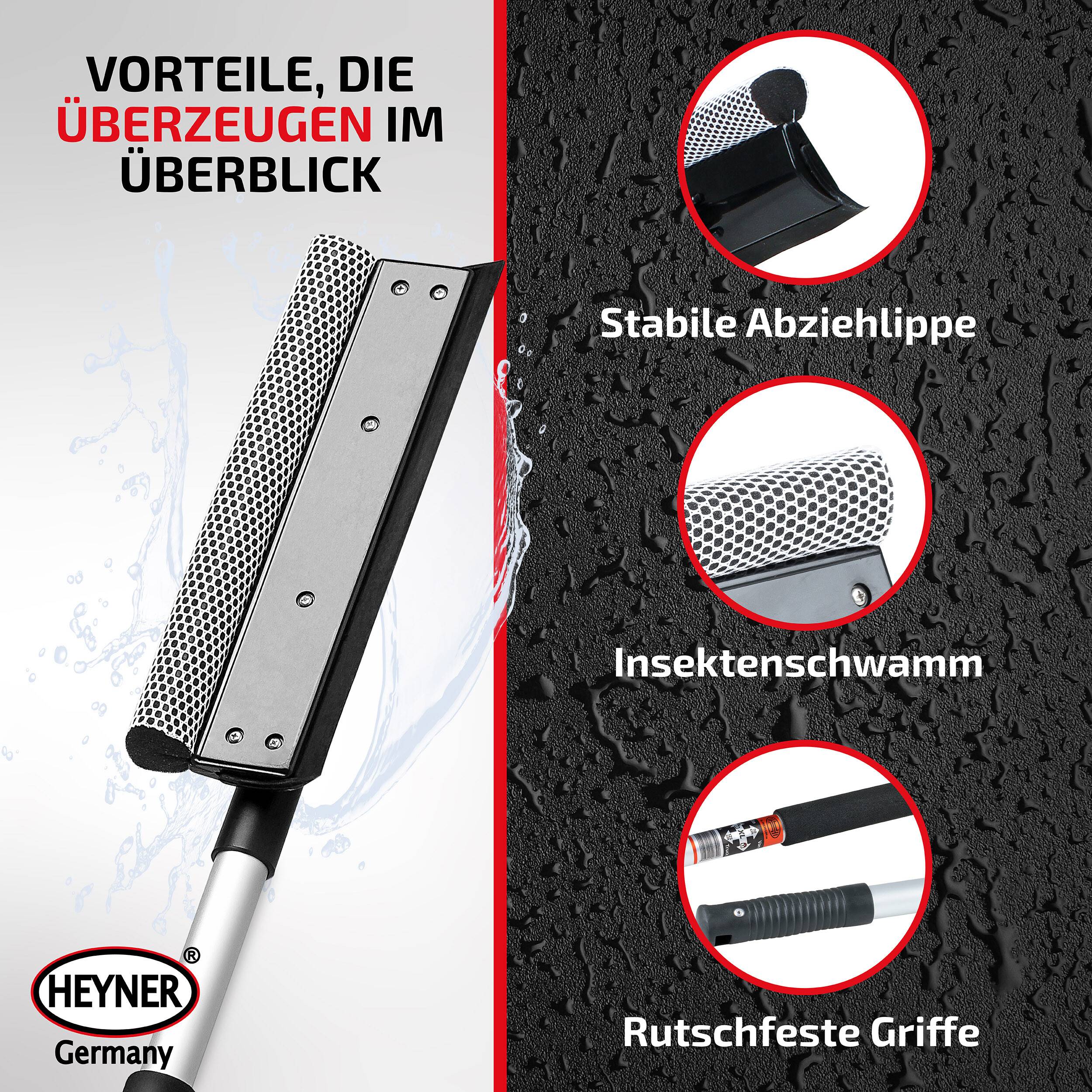 HEYNER® Scheibenreiniger XXL 70-125cm ausziehbar mit Teleskopgriff I Fensterwischer für LKW, Wohnmobil, Bus & Van I