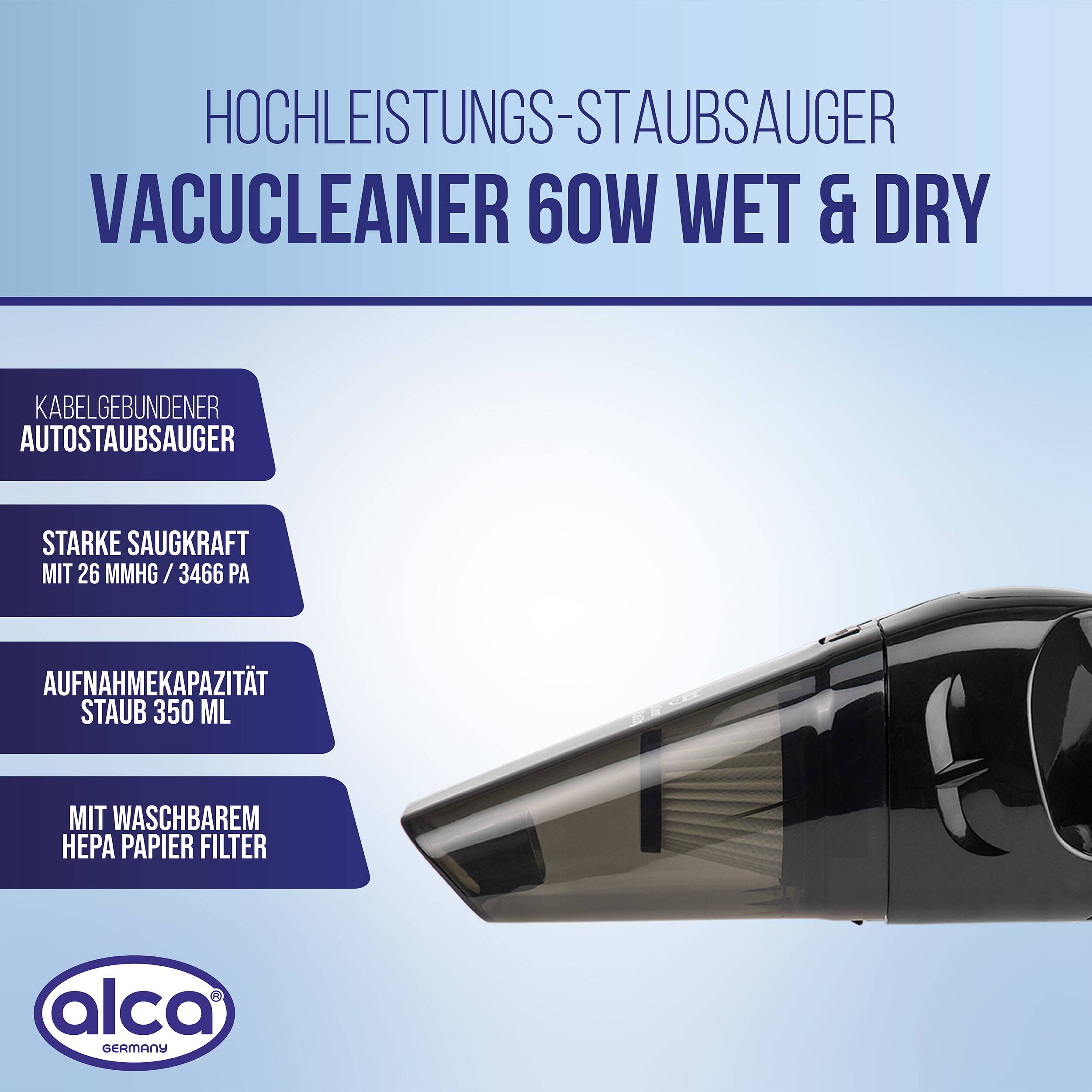 alca® Autostaubsauger 12V NASS/TROCKEN tragbarer Handstaubsauger 12 V