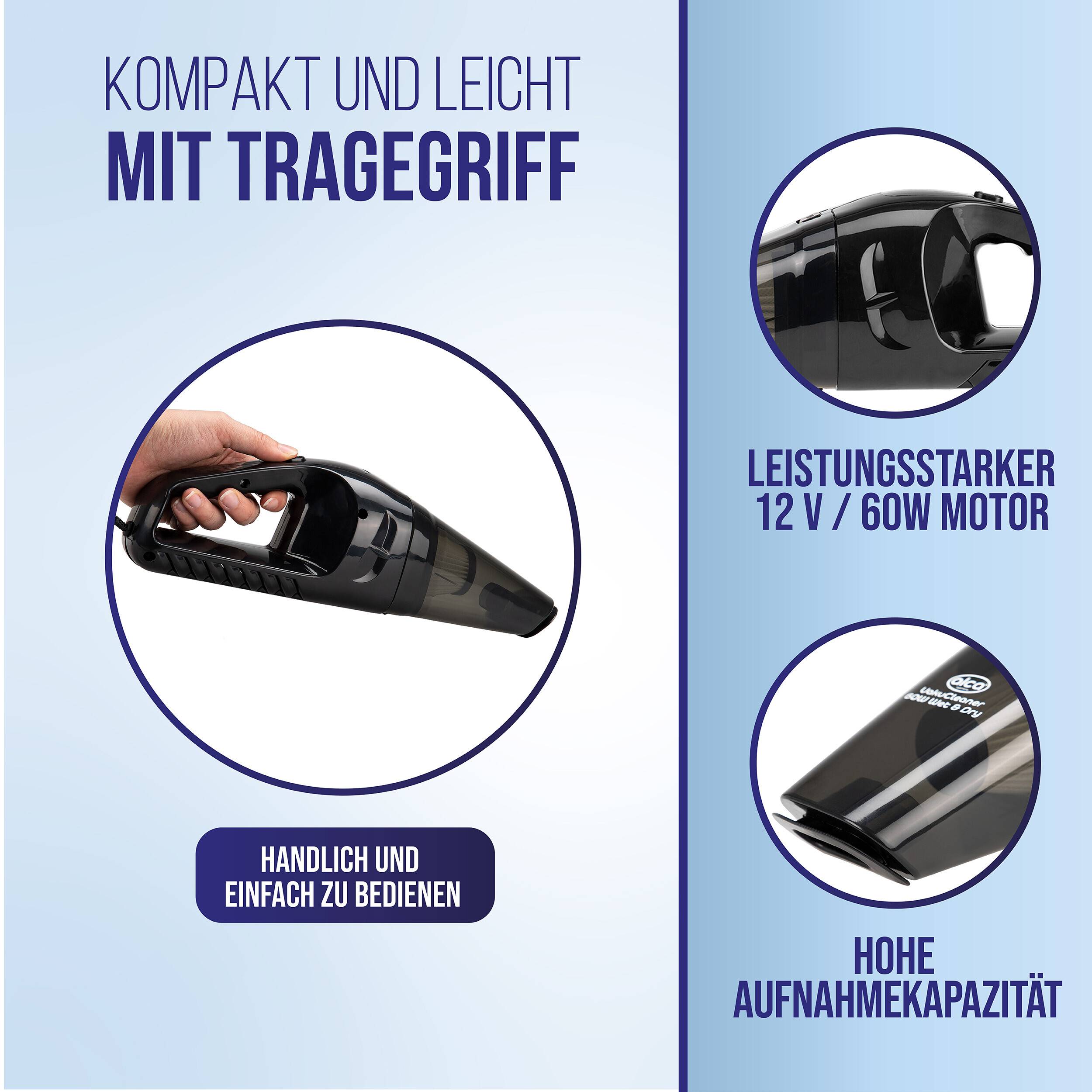 alca® Autostaubsauger 12V NASS/TROCKEN tragbarer Handstaubsauger 12 V