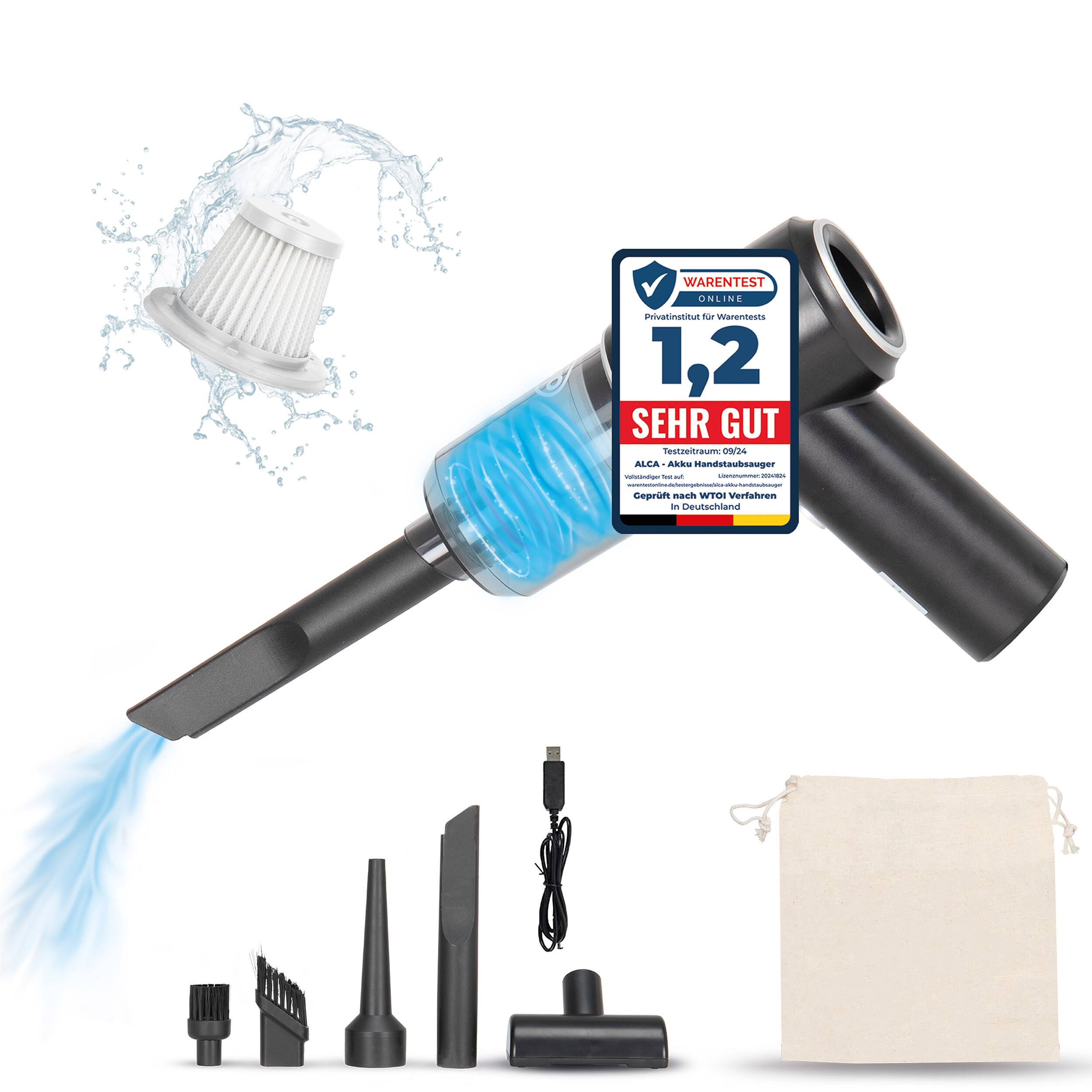alca® Akku Handstaubsauger I kabelloser Autostaubsauger 50W 7,4V I 4500Pa Saugkraft I USB C I inkl. Düsen Blasfunktion