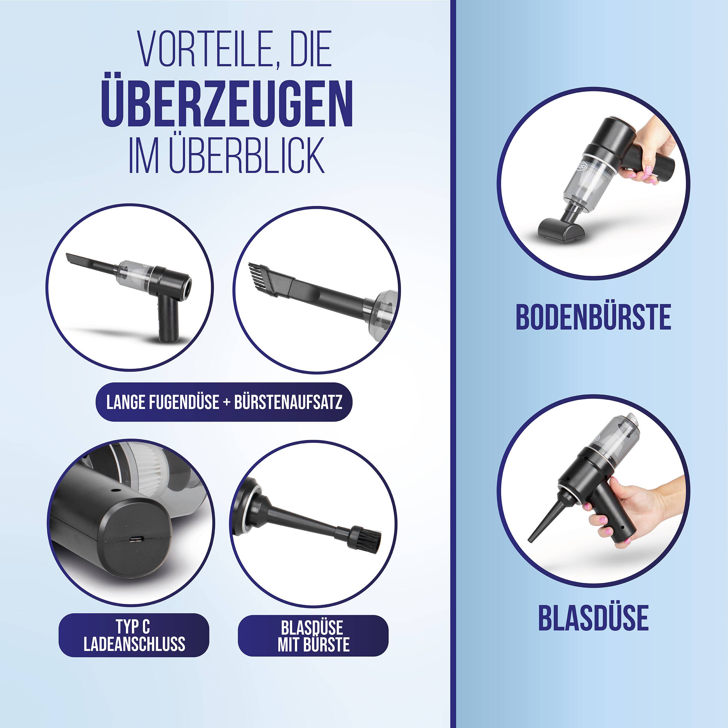 alca® Akku Handstaubsauger kabellos Mini Staubsauger mit Gebläsefunktion Handsauger kompakt tragbar leicht kabellos mit