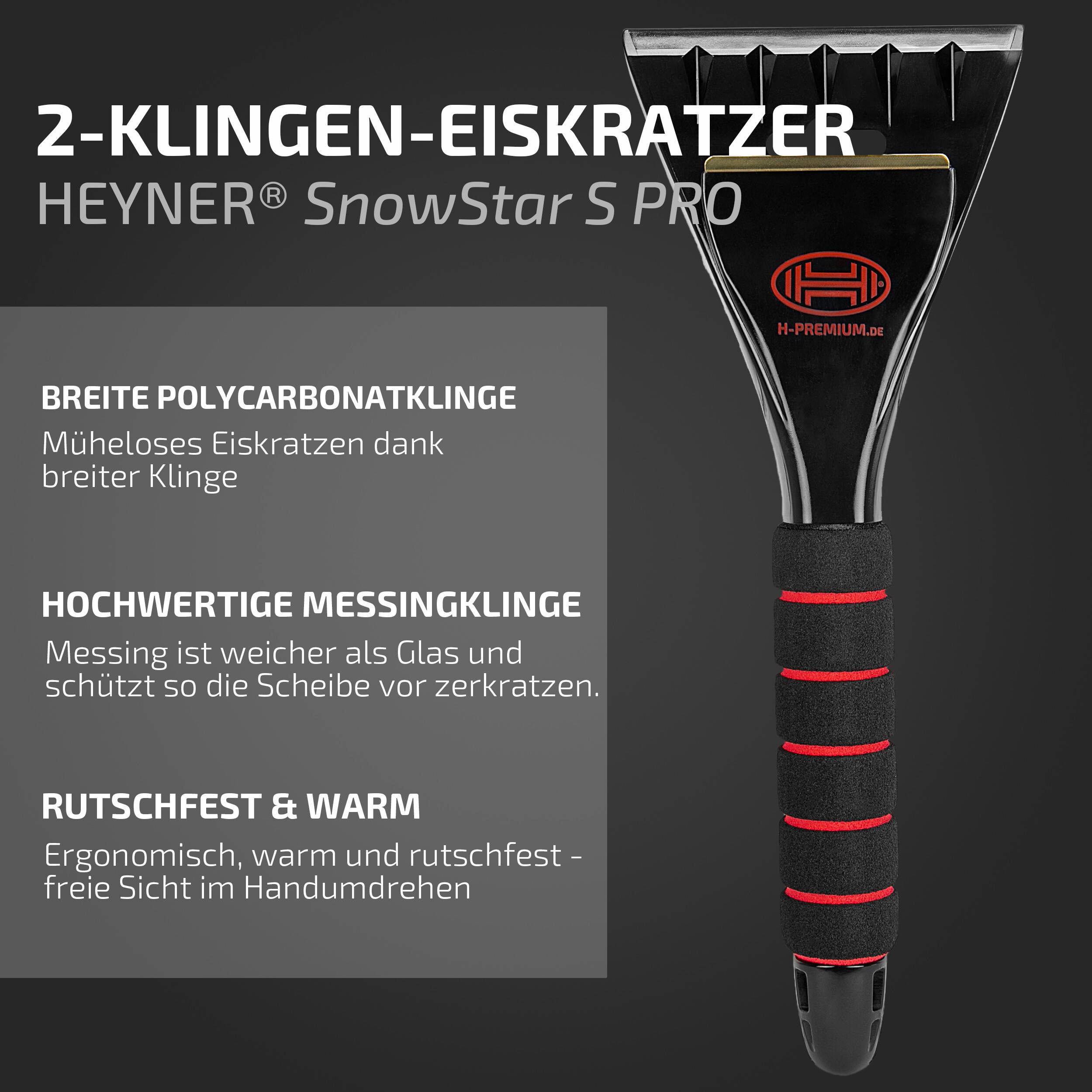 HEYNER® Eiskratzer Auto mit extra breiter Messingklinge und Eisbrecher Scheibenkratzer Eisschaber aus Polycarbonat und