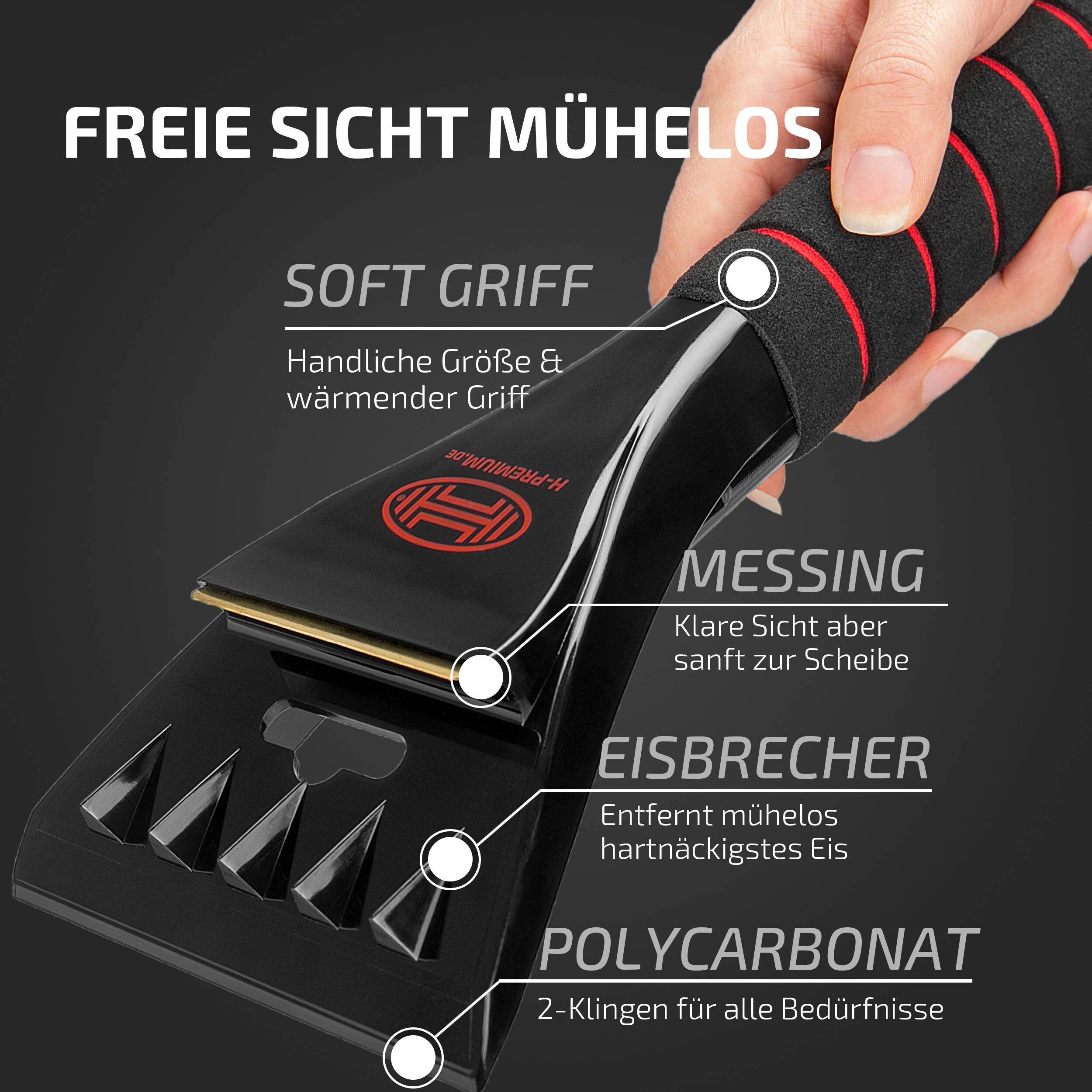 HEYNER® Eiskratzer Auto mit extra breiter Messingklinge und Eisbrecher Scheibenkratzer Eisschaber aus Polycarbonat und