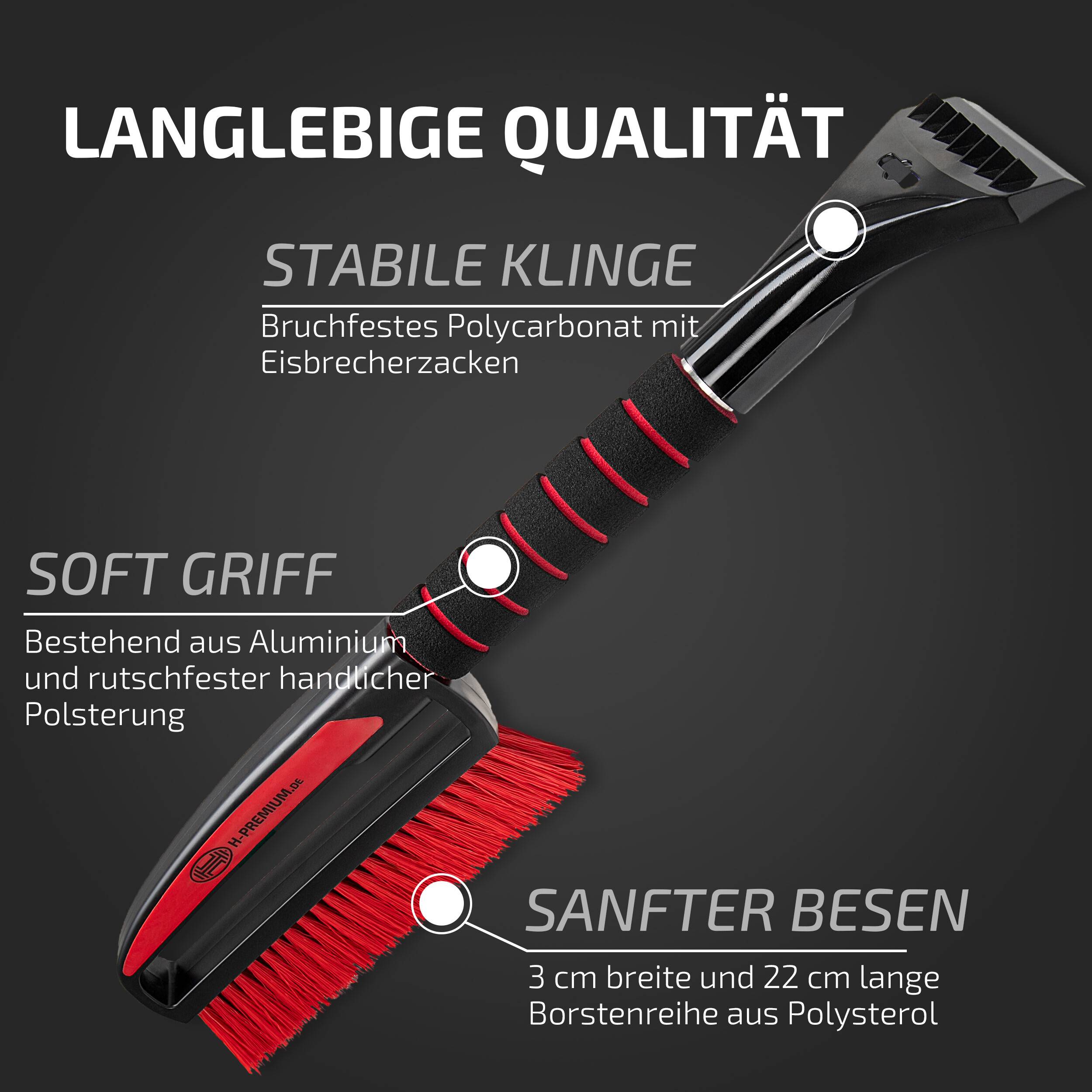 HEYNER® Eiskratzer Auto mit Besen TESTSIEGER 2024 * 9cm Klinge I mit Schneebesen mit 3cm x 22cm aus Polysterol I