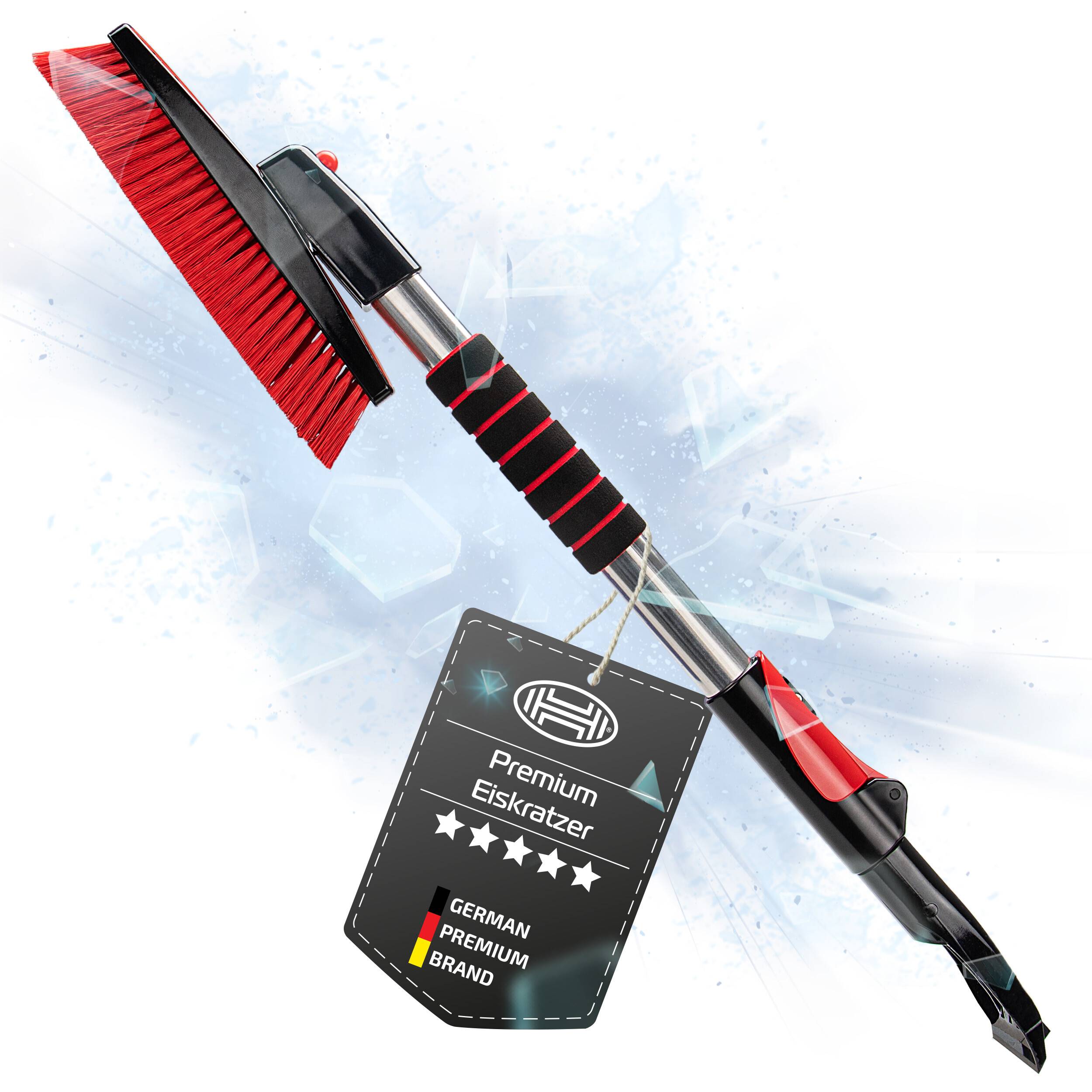 HEYNER® Teleskop-Schneebesen 77-108 cm, 9 cm Eiskratzer, 360° verstellbar 30 cm Schneebürste, Polycarbonat-Eiskratzer