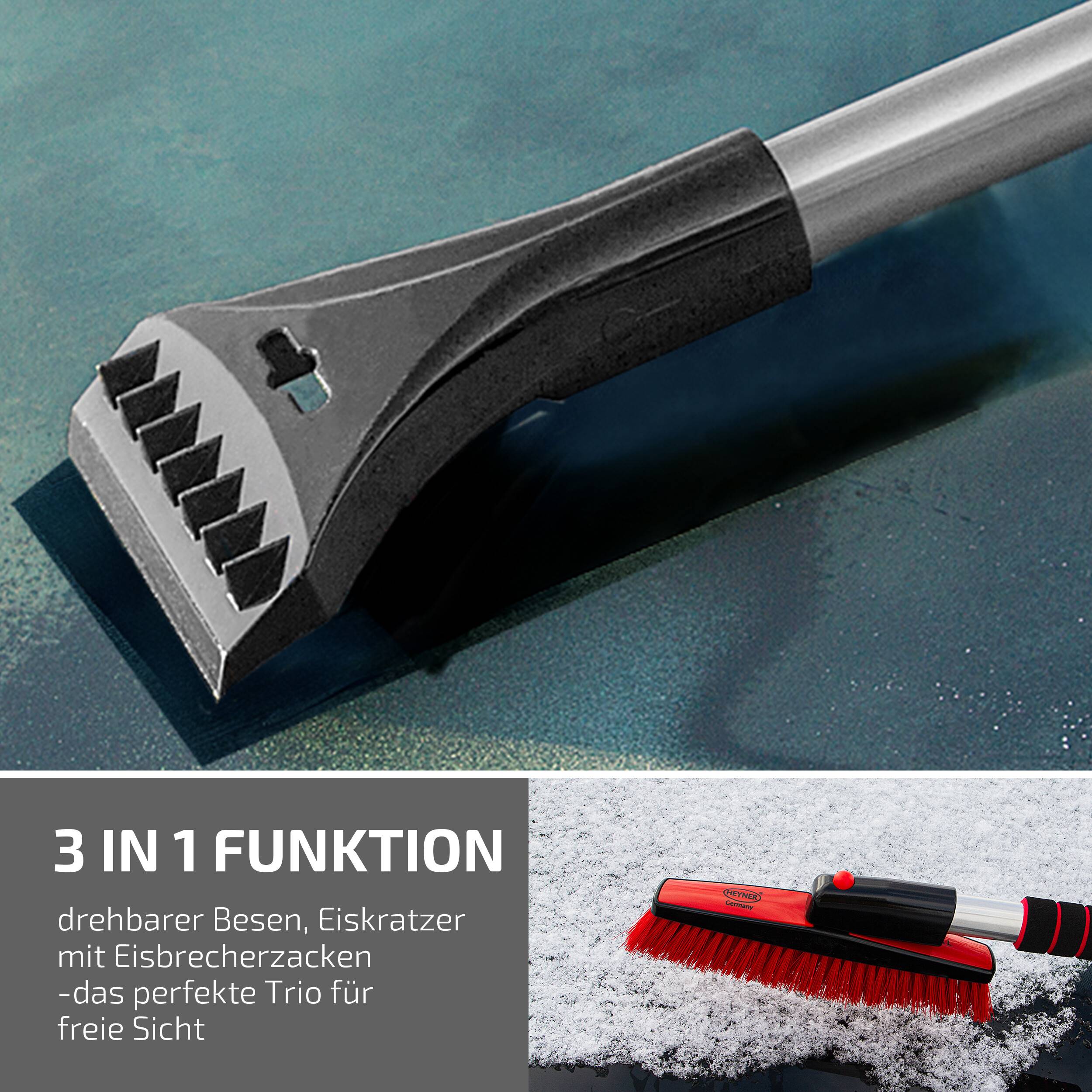 HEYNER® Auto Eiskratzer mit Schneebesen Scheibenkratzer Autokratzer Teleskop-Schneebürste drehbar