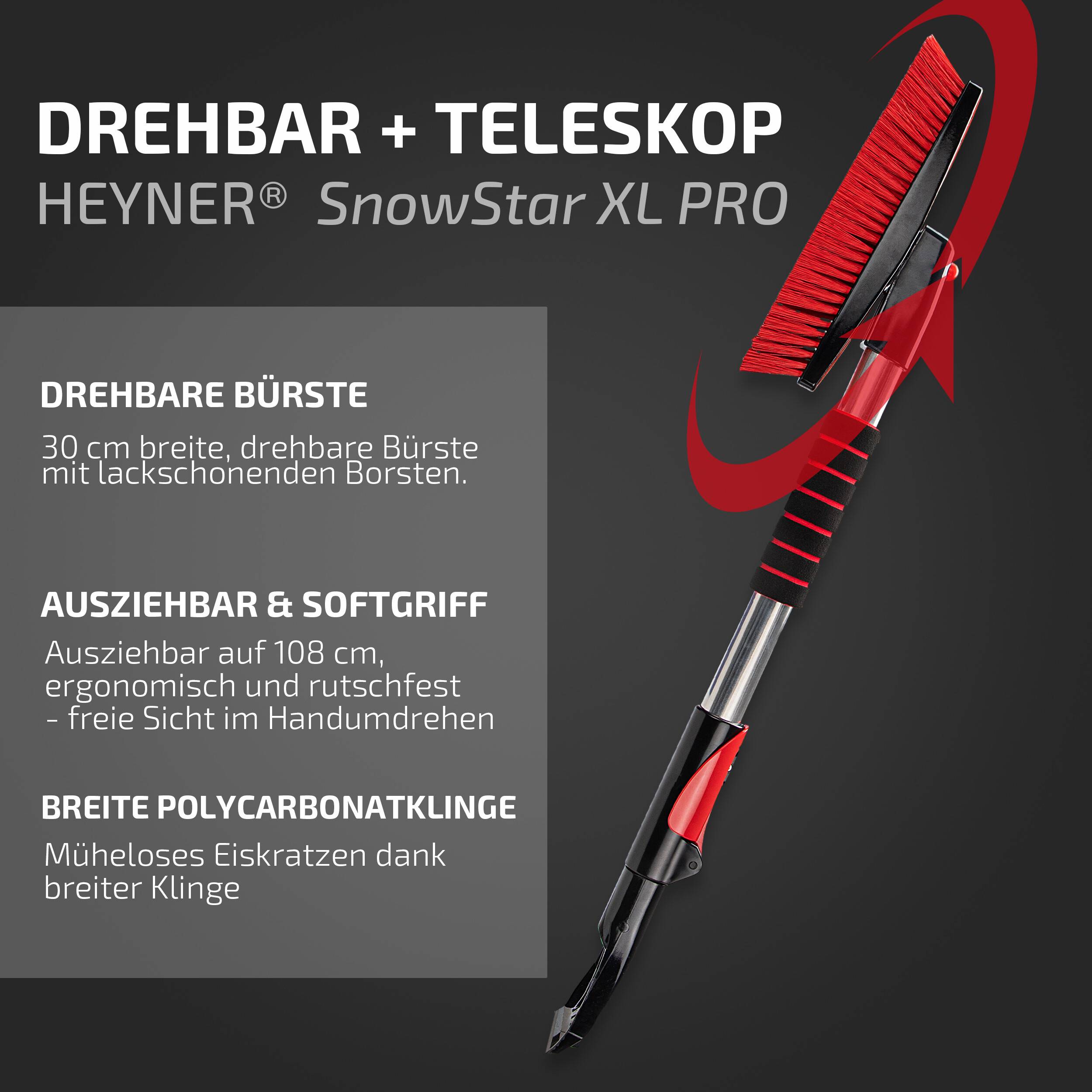 HEYNER® Auto Eiskratzer mit Schneebesen Scheibenkratzer Autokratzer Teleskop-Schneebürste drehbar