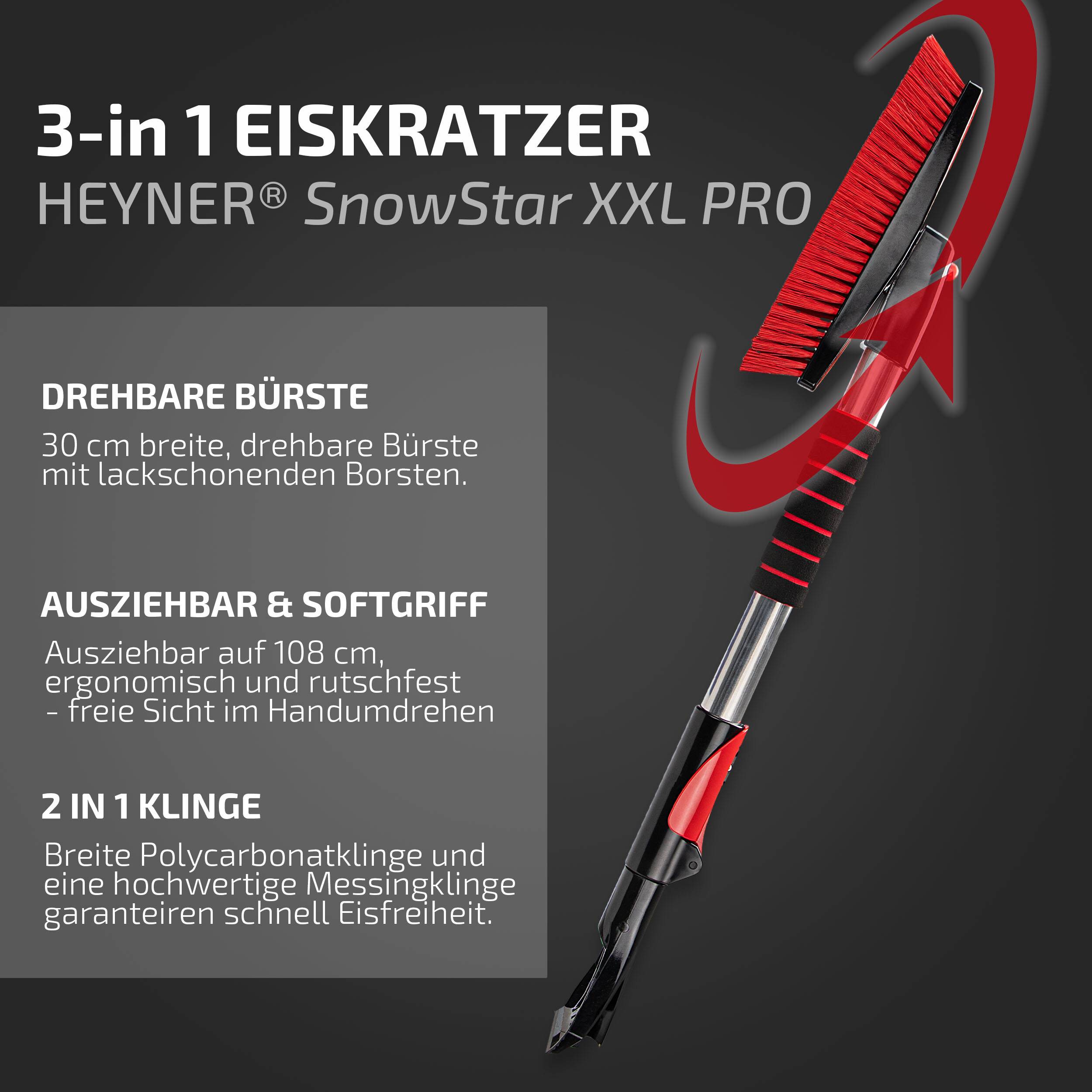 HEYNER® Eiskratzer 11cm mit Teleskop-Schneebesen, Messingklinge 6,5cm breit ausziehbar 77-108 cm & drehbar 360°