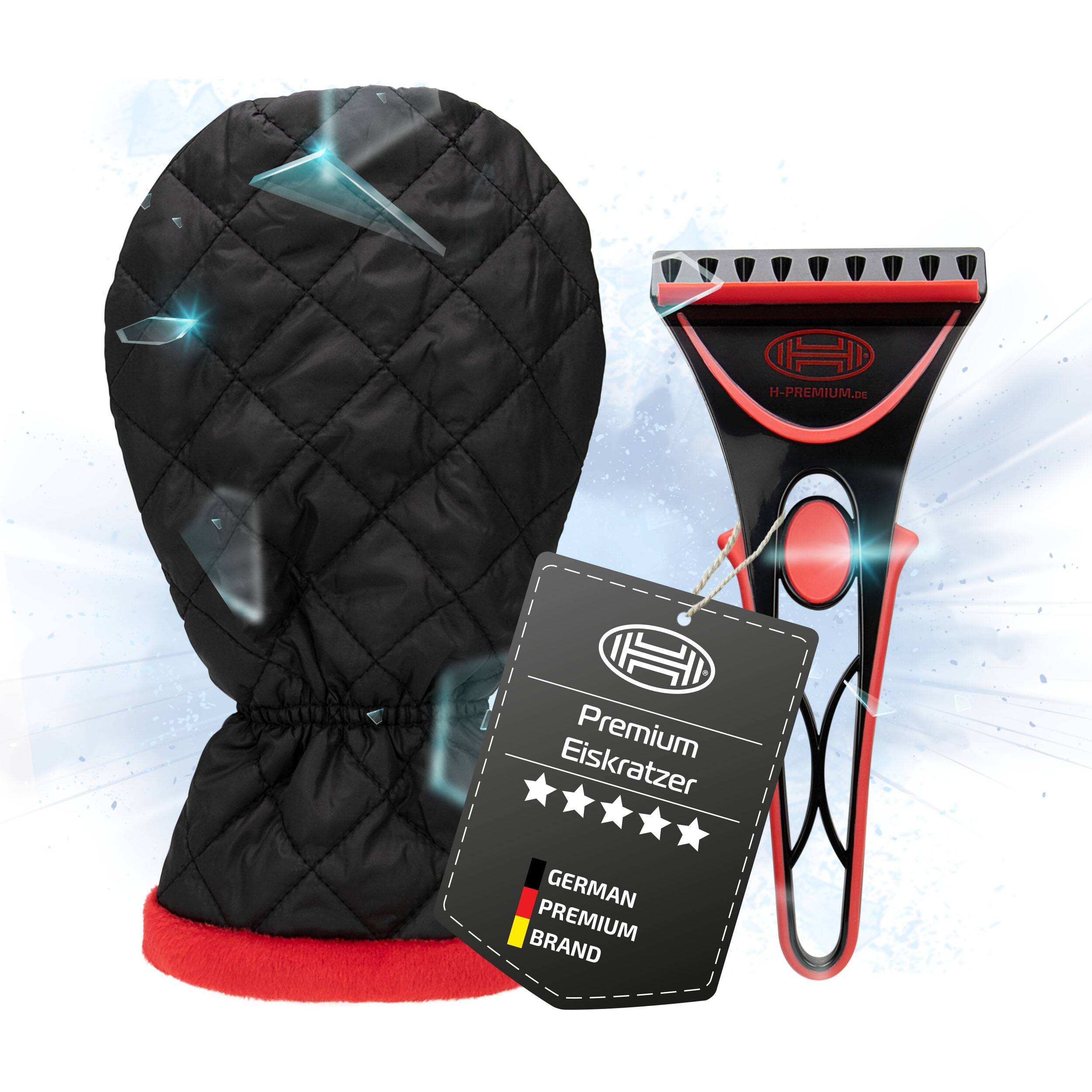 HEYNER® Eiskratzer mit Handschuh Scheibenkratzer ABS-Klinge 10cm Eisschaber mit Fleece-Innenfutter mit Steppnaht und