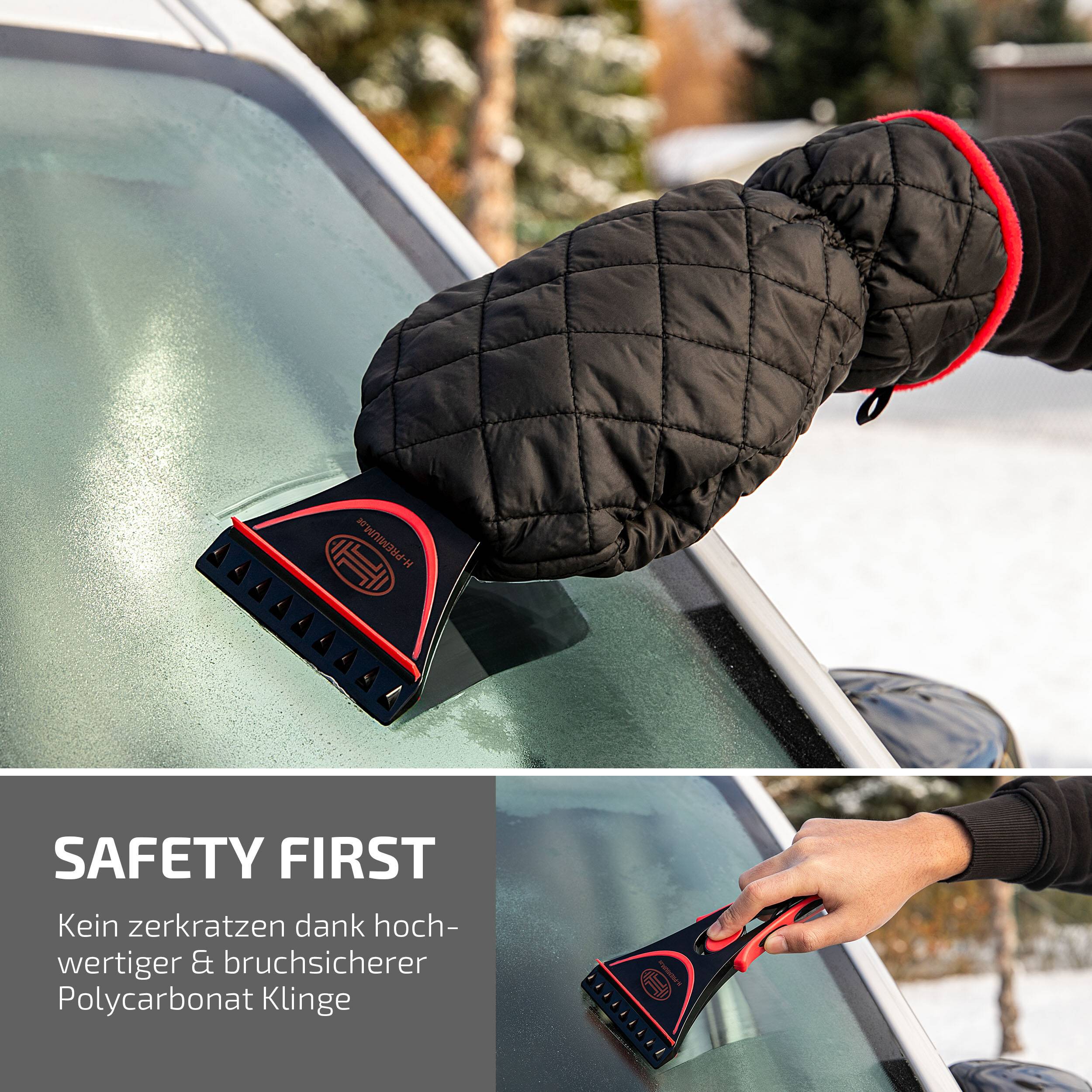 HEYNER® Eiskratzer mit Handschuh Scheibenkratzer ABS-Klinge 10cm Eisschaber mit Fleece-Innenfutter mit Steppnaht und