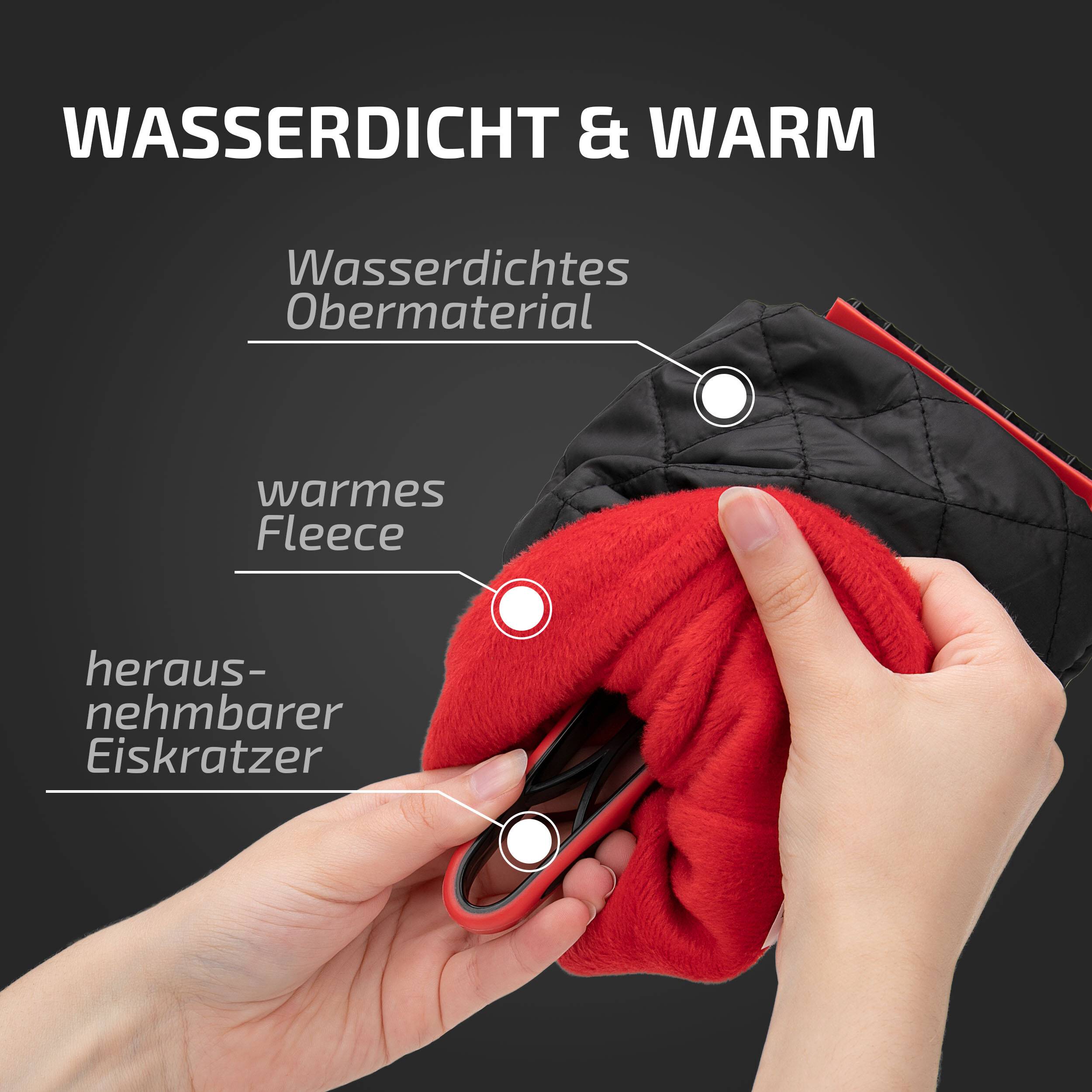 HEYNER® Eiskratzer mit Handschuh Scheibenkratzer ABS-Klinge 10cm Eisschaber mit Fleece-Innenfutter mit Steppnaht und