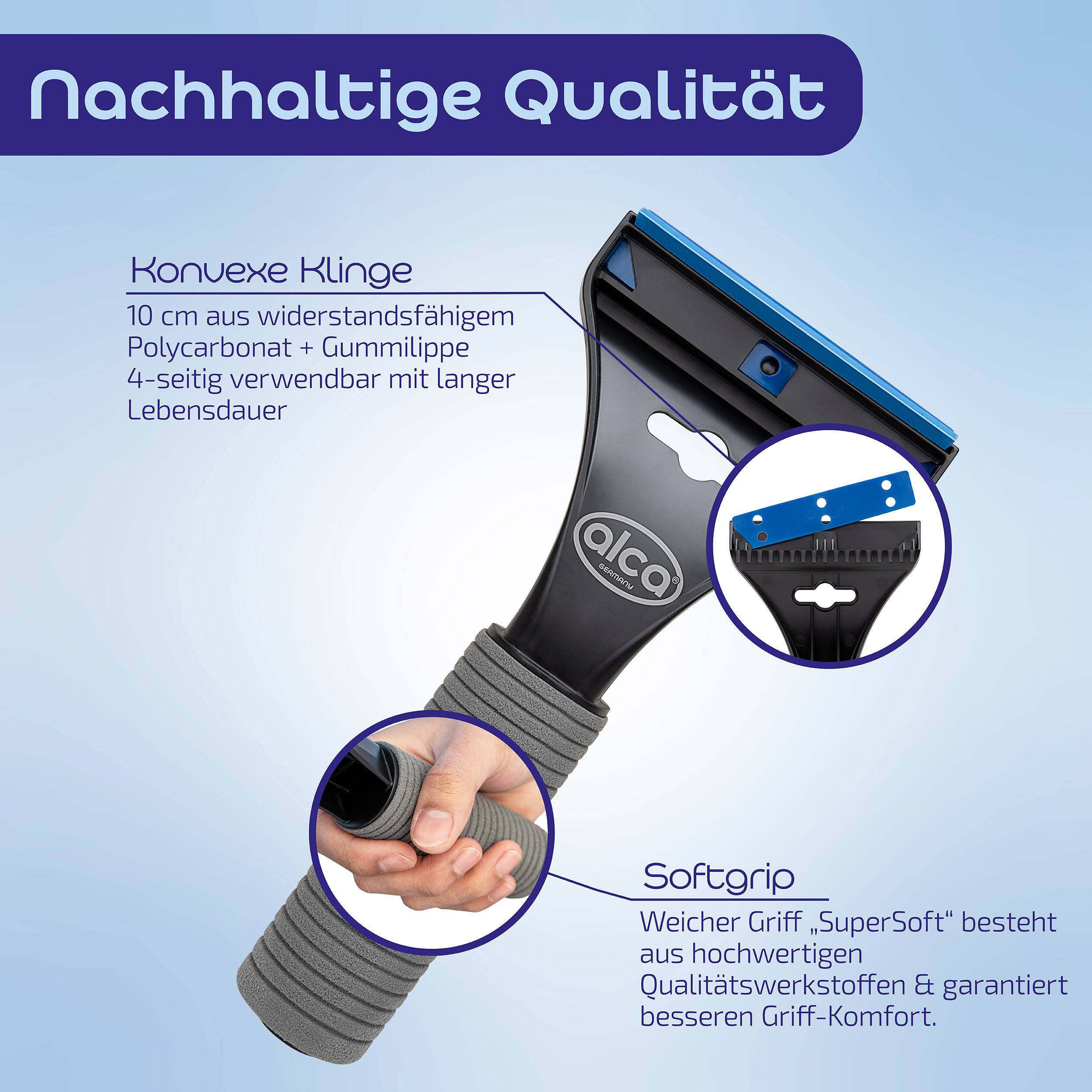 alca® Auto Eiskratzer Eisschaber Scheibenkratzer mit weichem Griff, Gummilippe und Wechselklinge