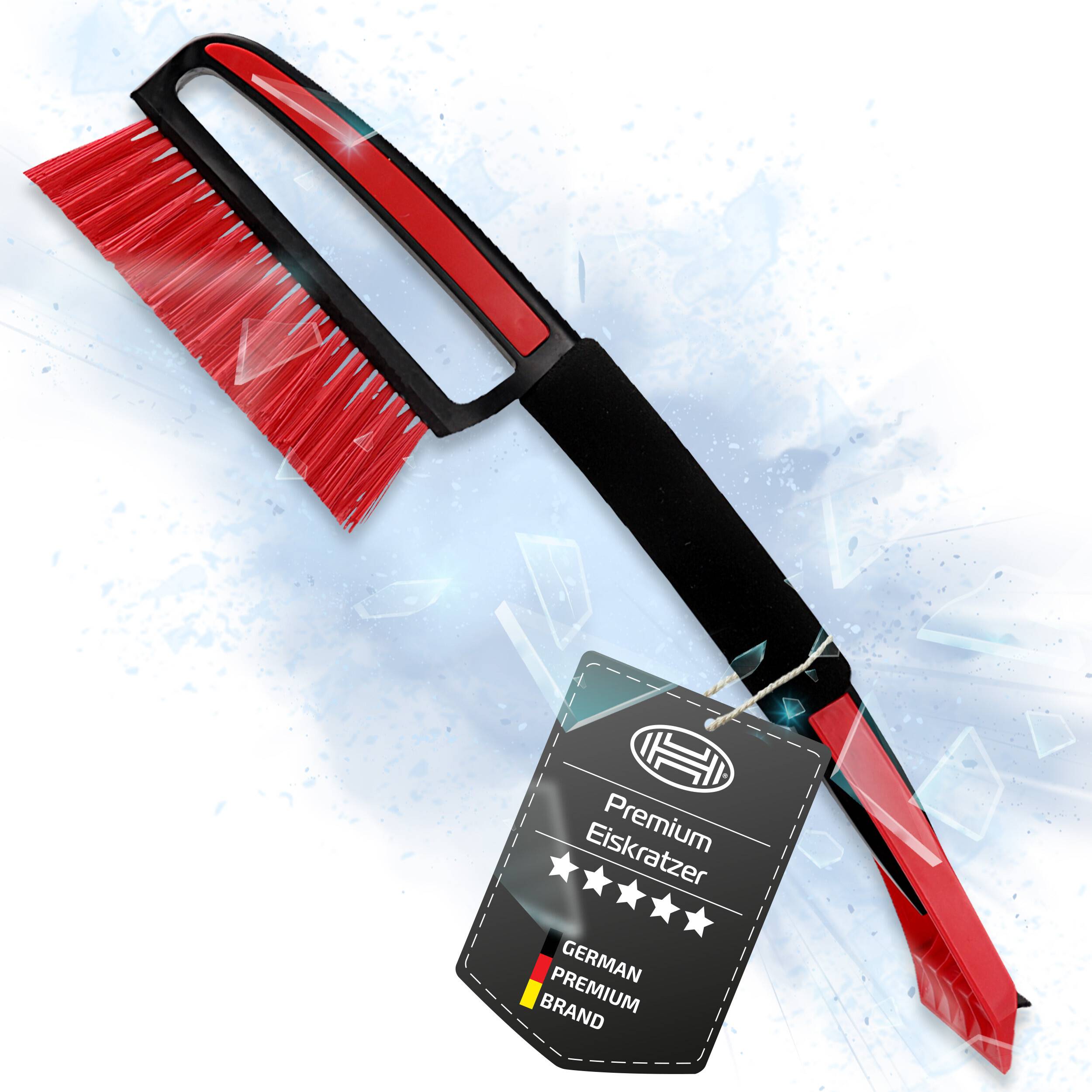 HEYNER® Eiskratzer mit Schneebesen & ergonomischen Griff, 44x9,5cm-Klinge Auto-Besen aus gesplissten Borsten, 1cm Breit