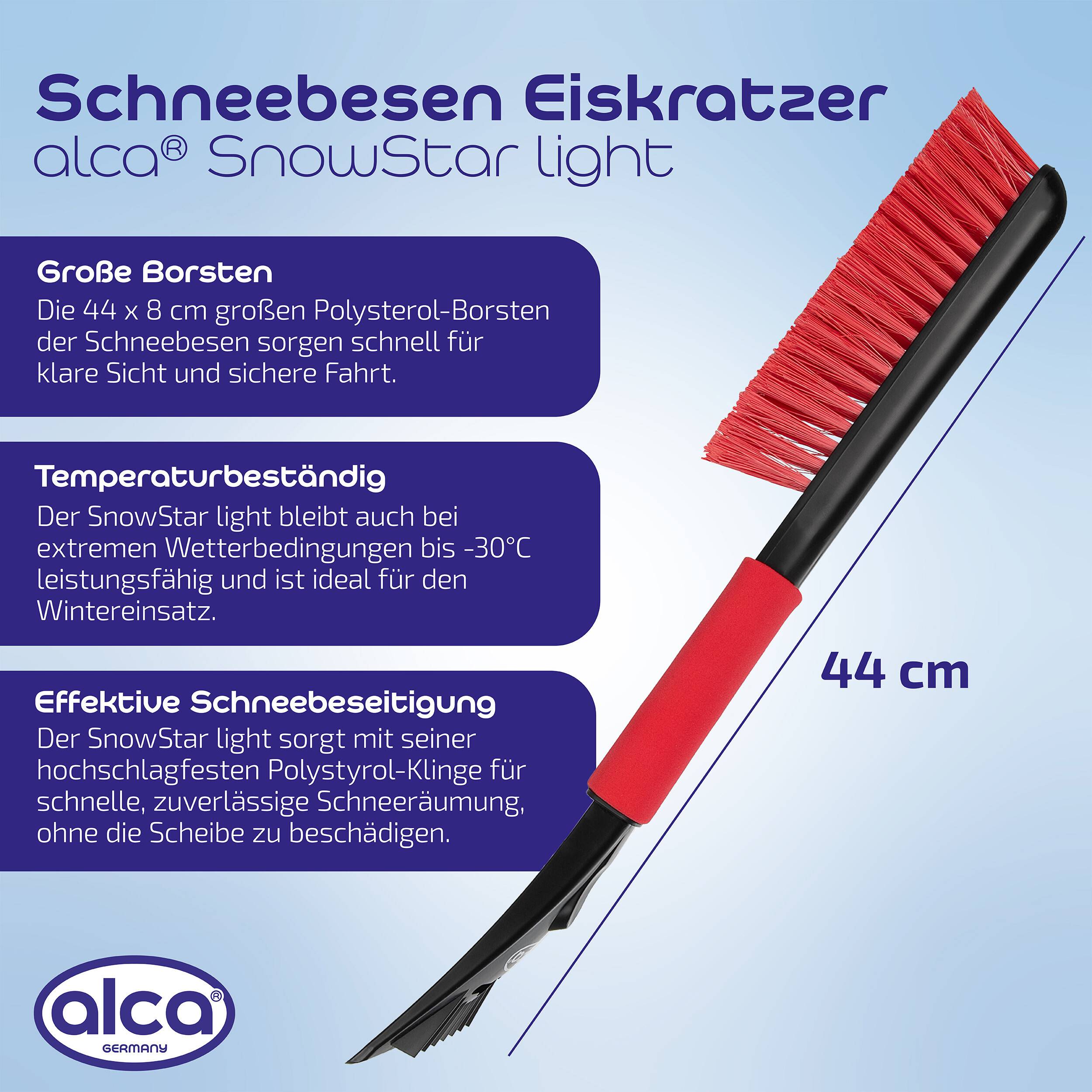 alca® Eiskratzer Auto Schneebesen Scheibenkratzer I 8cm Klinge aus hochschlagfestem Polystyrol (HIPS) mit Softgriff für