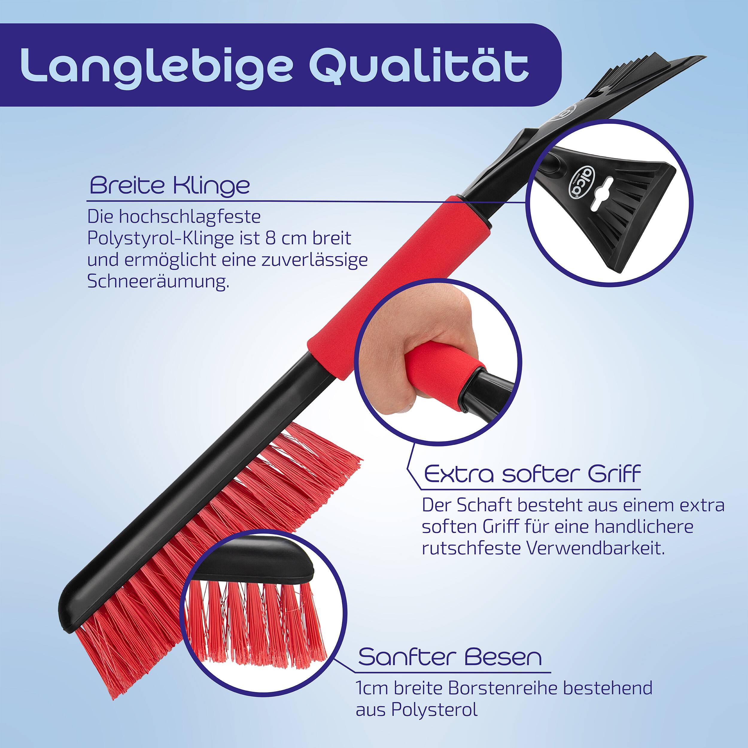 alca® Eiskratzer mit 10 cm Klinge, Schneebesen & Softgriff, rot aus hochschlagfestem Polystyrol (HIPS), zur