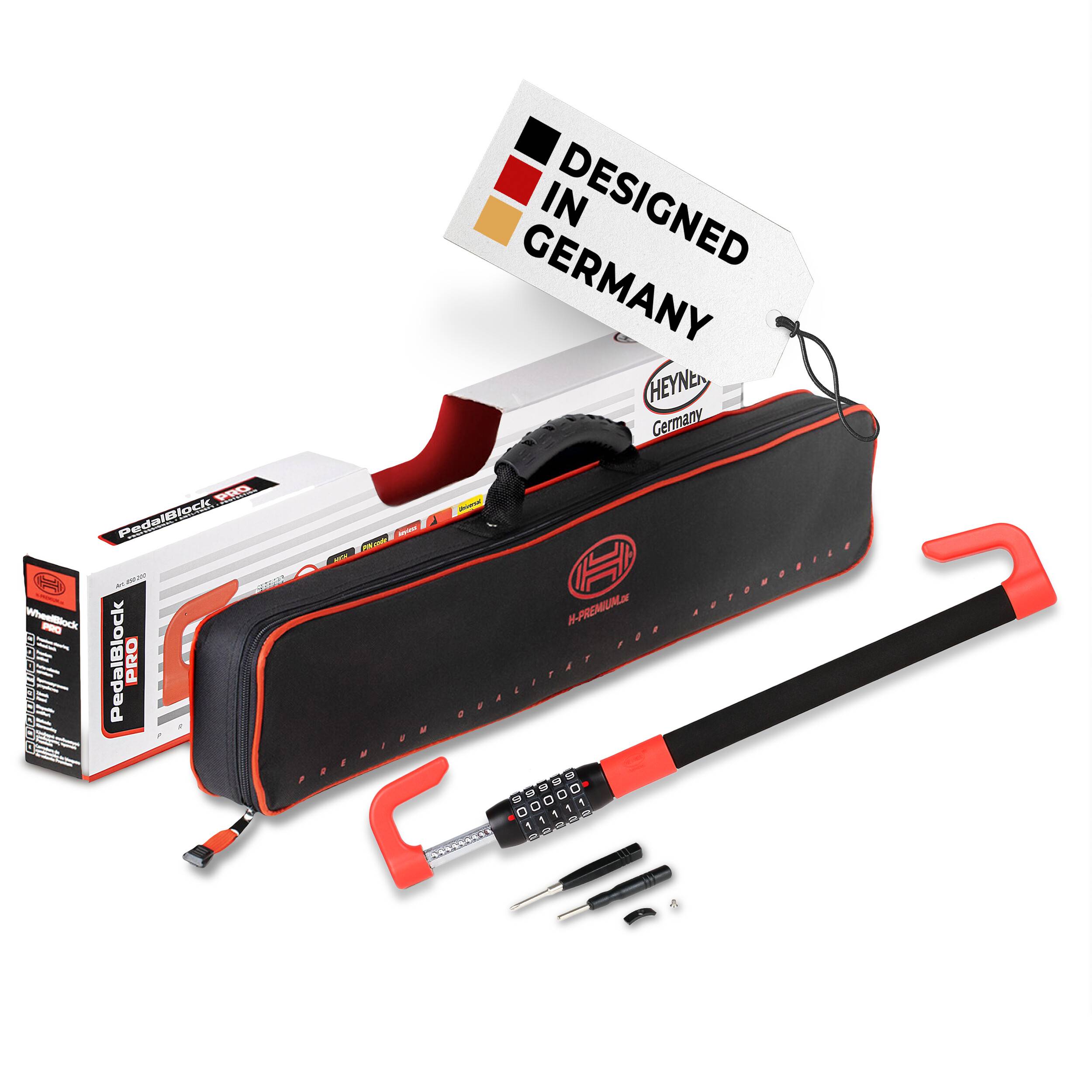 HEYNER® Pedal‑Lenkradsperre 49,5–78 cm – Diebstahlschutz mit 5‑stelligem Zahlenschloss, für PKW/Van/SUV, schwarz‑rot