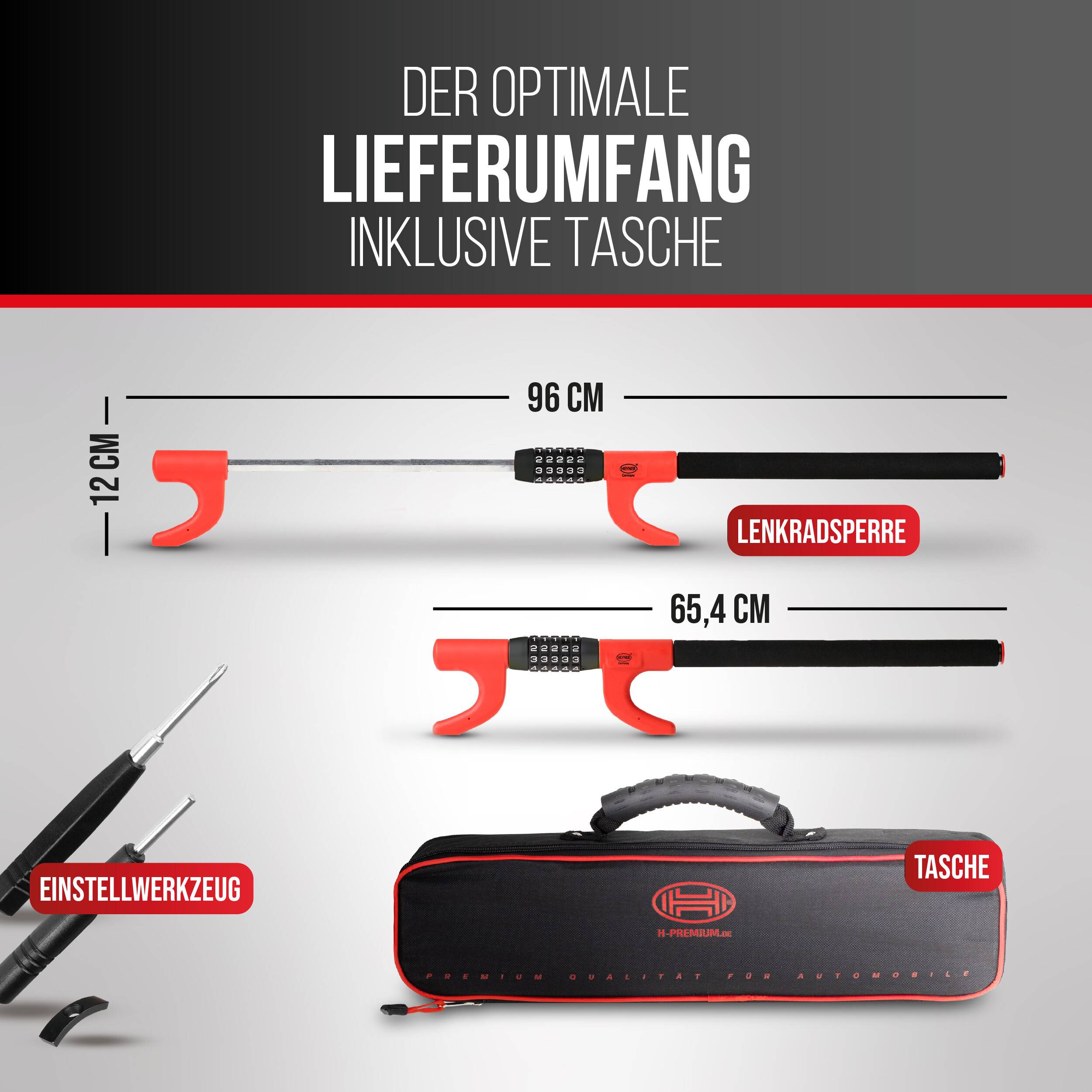 HEYNER® Lenkradsperre Wegfahrsperre mit Zahlenschloss Diebstahlsicherung für PKW extra lang
