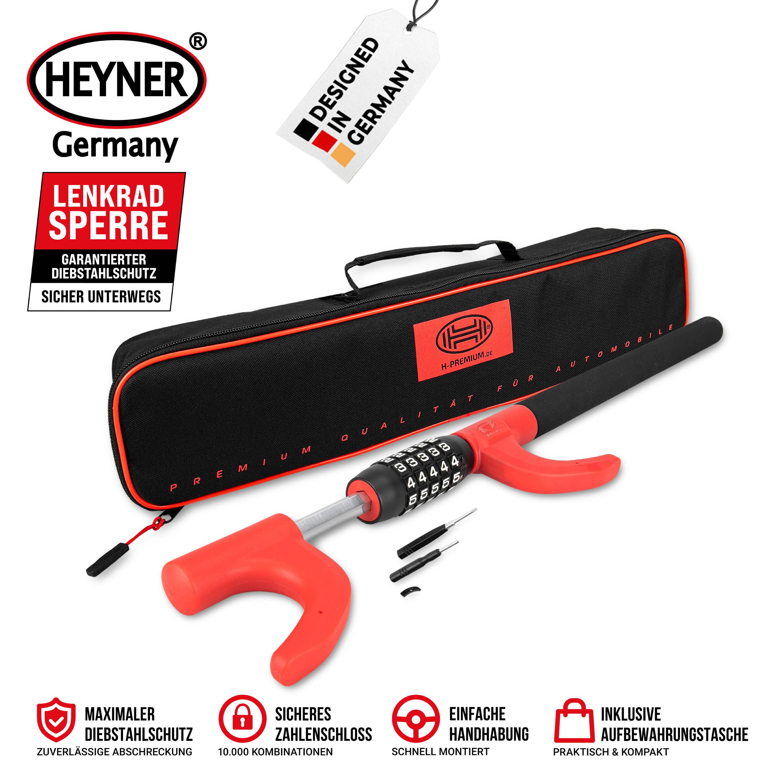 Heyner Deutschland Lenkregelschloss-Set mit Tragetasche, Kombinationsschloss und 