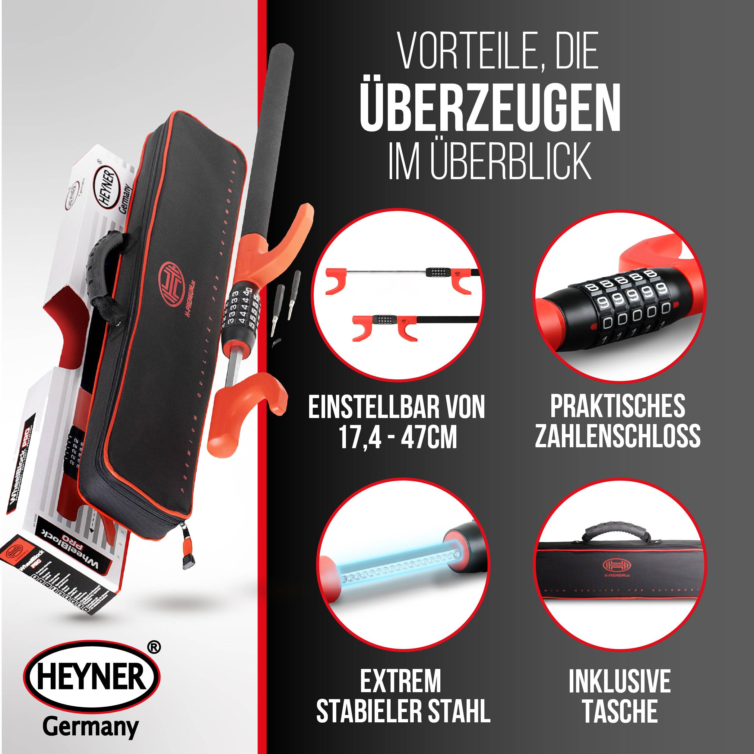 HEYNER® Lenkradsperre Wegfahrsperre mit Zahlenschloss Diebstahlsicherung für PKW extra lang