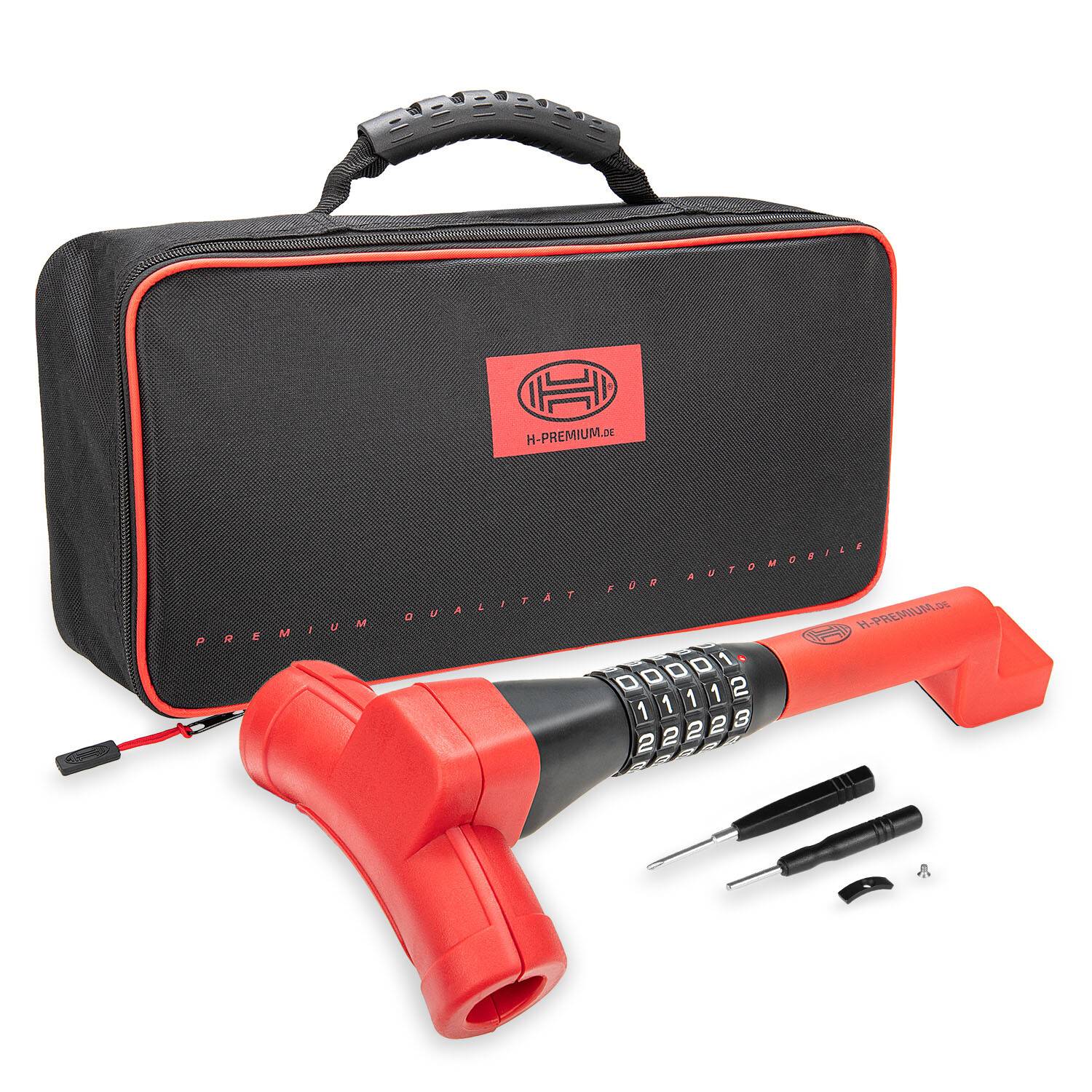 HEYNER® Lenkradsperre Auto, Diebstahlschutz mit 5‑stelligen Zahlenschloss, verstellbar 35–42 cm, rot‑schwarz